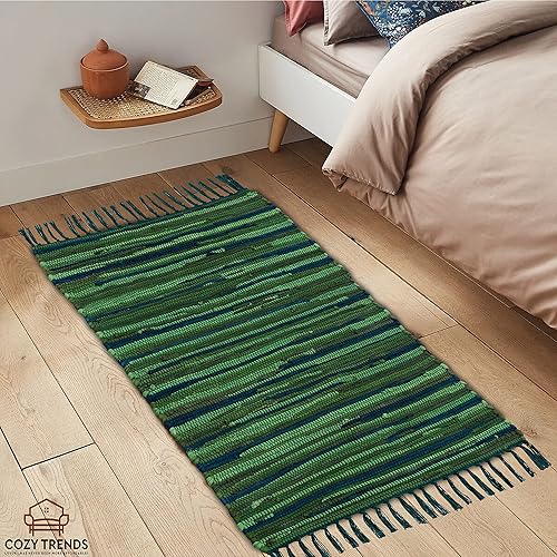 Miniatura 6 de Alfombra de trapo de algodón de 24 x 36 pulgadas, multicolor, tejida a mano, lavable y reversible para sala de estar, cocina, entrada, con borlas