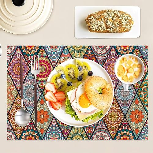 Miniatura 2 de Juego de 6 manteles individuales bohemios lavables y coloridos antideslizantes, resistentes al calor, de 12 x 18 pulgadas de grosor, manteles
