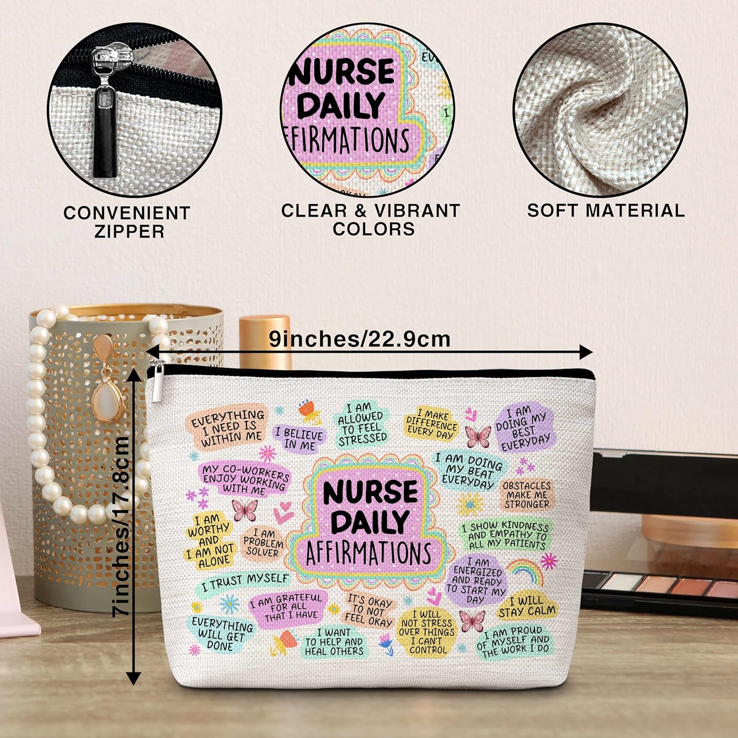 Nurse Gifts Makeup Bag, Nurse Daily Affirmations Cosmetic Bags, Nursing Makeup Zipper Pouch Bag, Nurse Practitioner Gifts For Women, Graduation Birthday Thank You Retirement Gifts For Nurses, 51 - Image 2