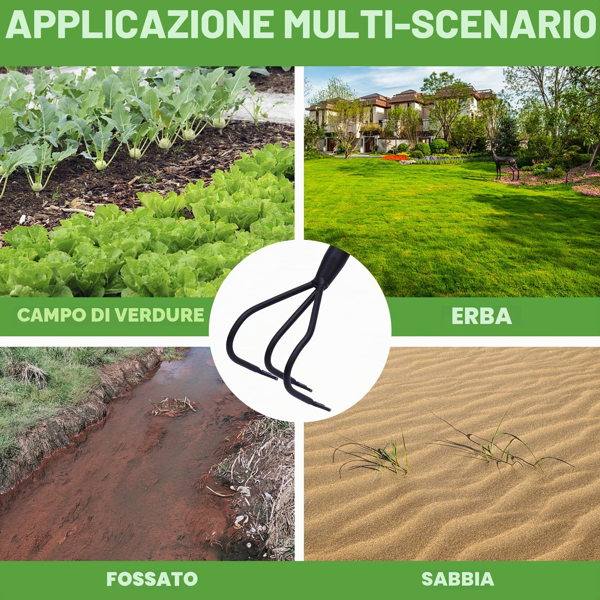 YEELOR Coltivatore multifunzionale a 3 rebbi, manico regolabile 140 cm, attrezzo da giardino