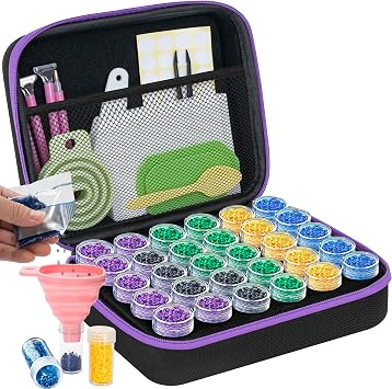 TORIBIO 30 Slots Diamond Painting Storage Boxes, Tools Kits with Pens | 60 PCS Diamond Art Accessories, 5D Diamond Embroidery Sorting Box for DIY Art Craft Jewelry Beads Rhinestones Storage Purple