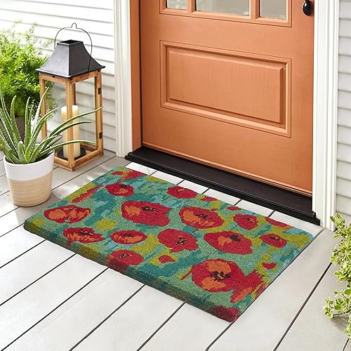 Miniatura 2 de Fab Habitat Felpudo floral extra grueso, tejido a mano, duradero, coco natural, entrada, puerta delantera, porche, patio, campo de amapolas rojo (18