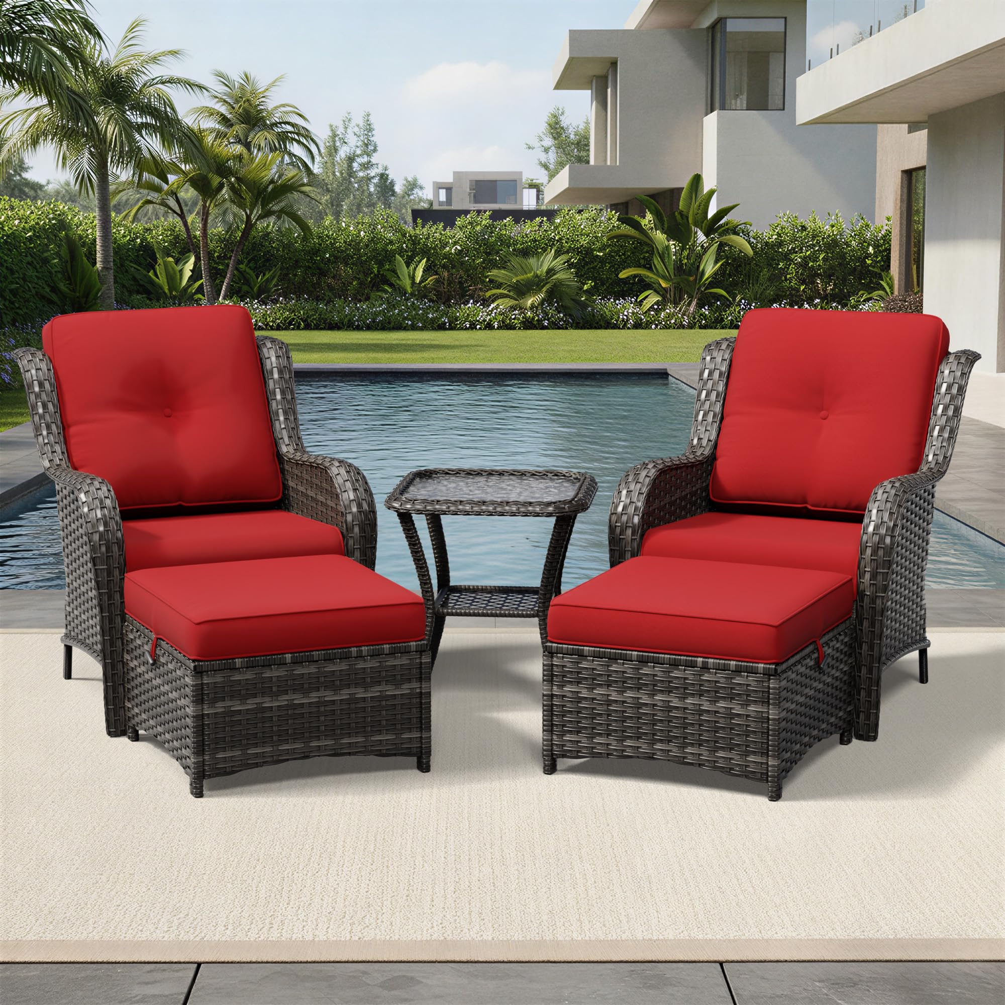 Joyside 5 Piece Wicker Patio Furniture Set, Rattan Patio Chairs with High Back, Deep Seating, Wide Armrest, Thickened Cushions, Outdoor Furniture for Deck, Porch Use