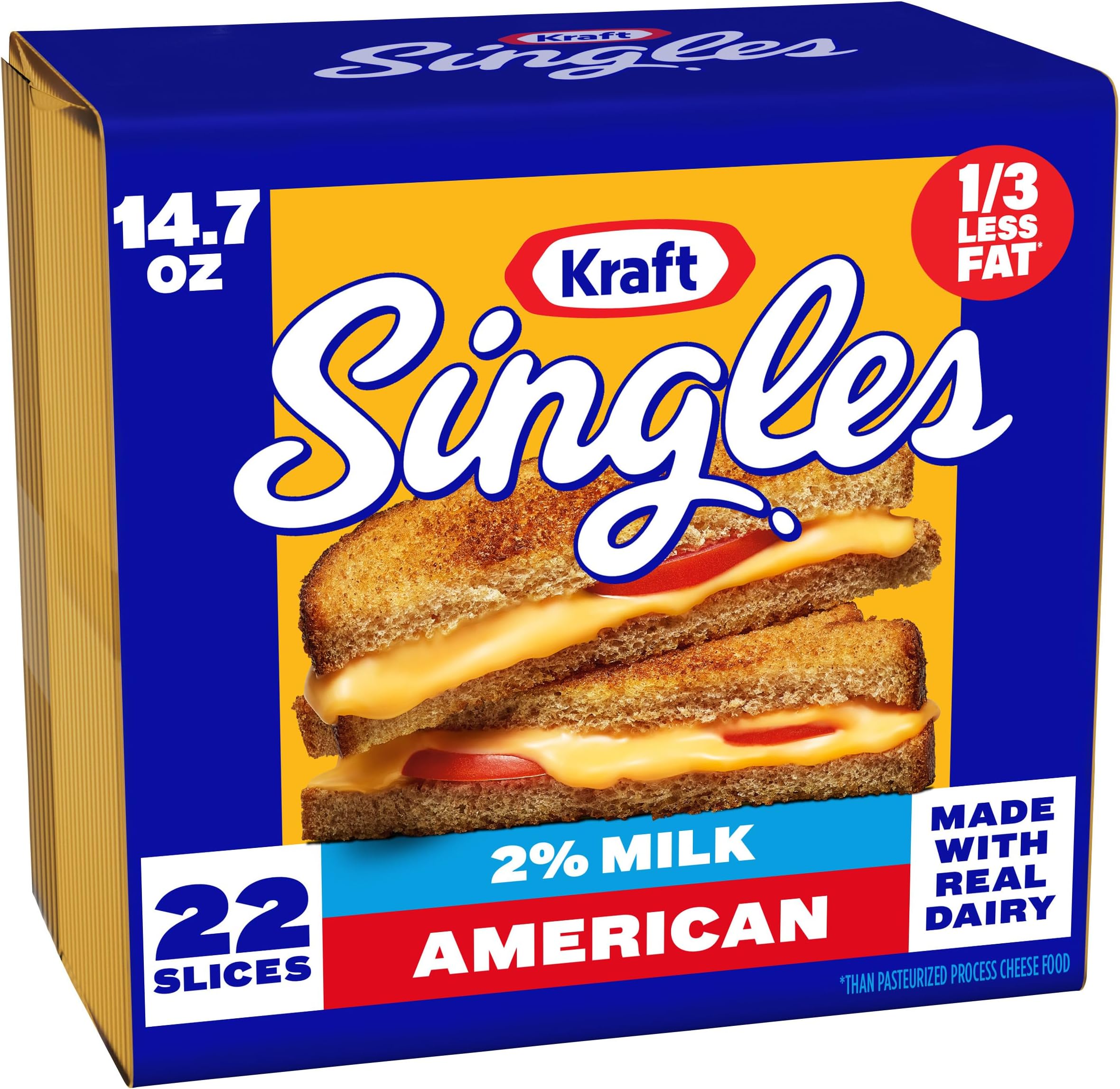 Kraft Singles 2% Pasteurized Prepared Cheese Product American Slices, 22 ct Pack