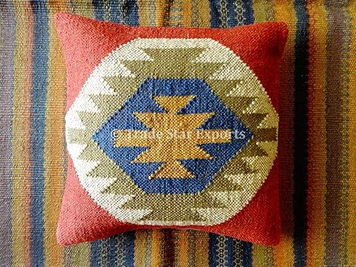 Trade Star Kilim - Funda de almohada 70% yute y 30% lana tejida a mano, funda de cojín cuadrada estilo indio, bohemio, étnica, para sala de estar,