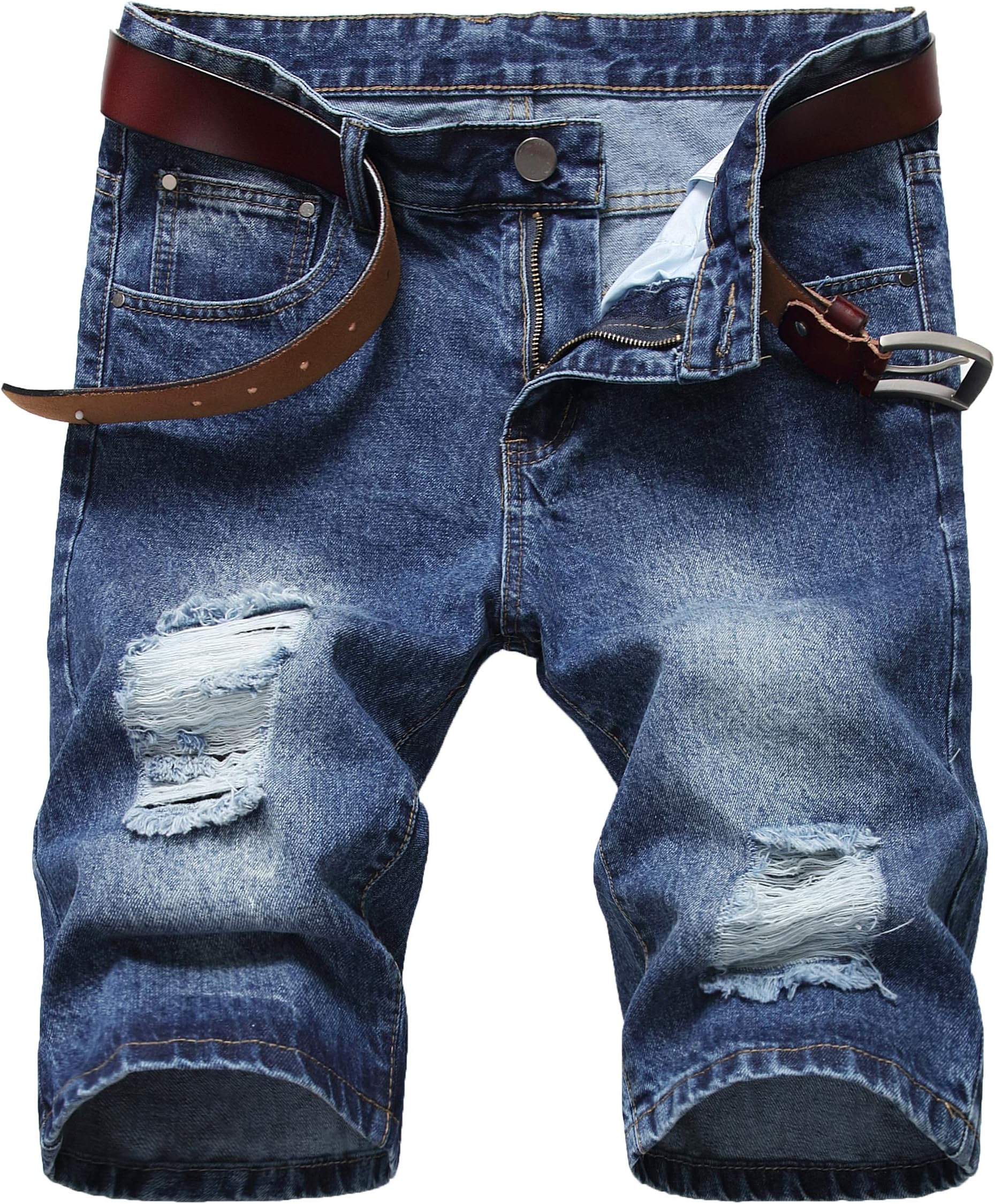 DANT BULUN Men's Distressed Slim Fit Fashion Ripped Short Jeans Casual Denim Shorts with Hole