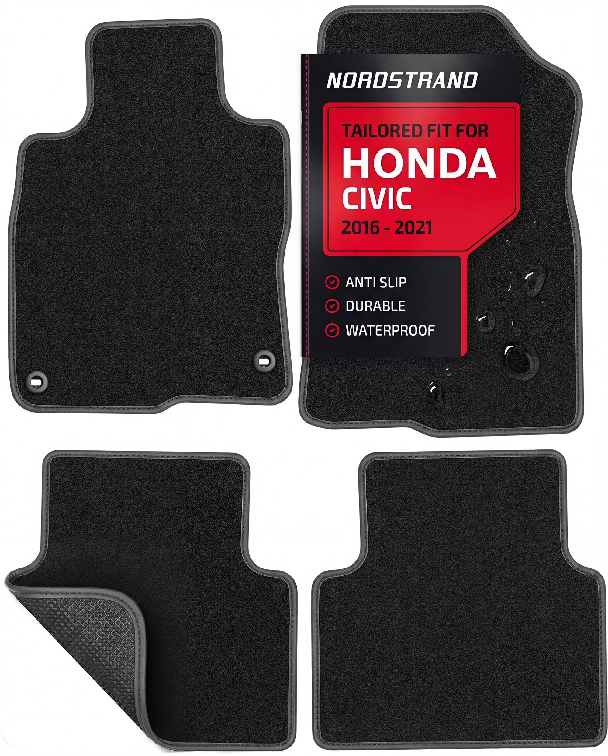 floor mats for honda civic 2016 2017 2018 2019 2020 2021 - custom 3d fit for civic 10th gen hatchback coupe sedan - 1st and 2nd row set - 22oz heavy duty carpet mat - all weather car liner accessories