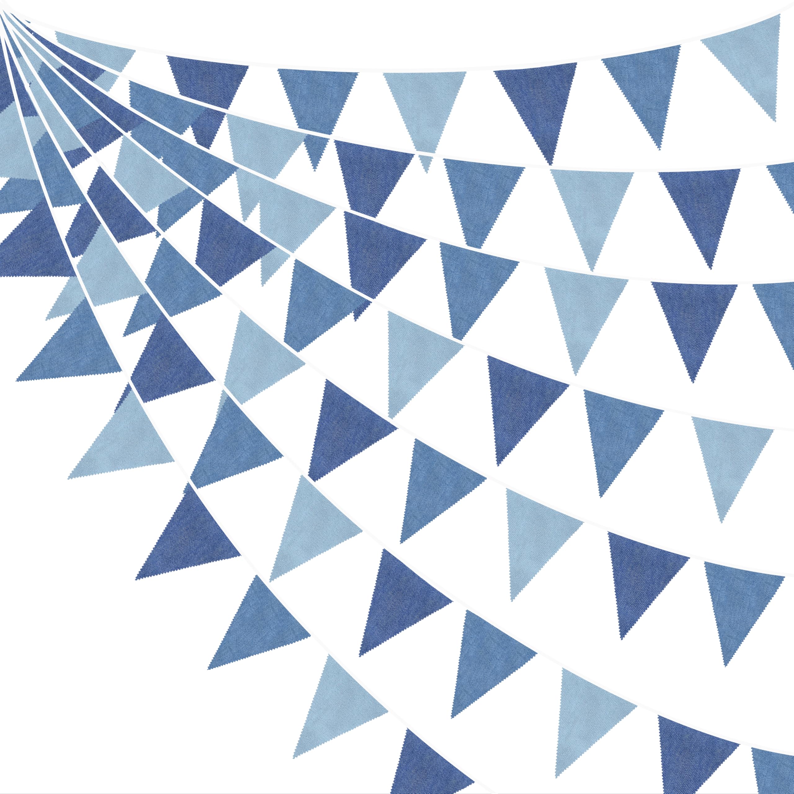 32Ft Dusty Blue Bunting Banner Party Decoration Denim Blue Fabric Triangle Flag Pennant Garland Streamer for Boys Denim and Diamonds Birthday Wedding Jean Baby Shower Nautical Ocean Graduation Party