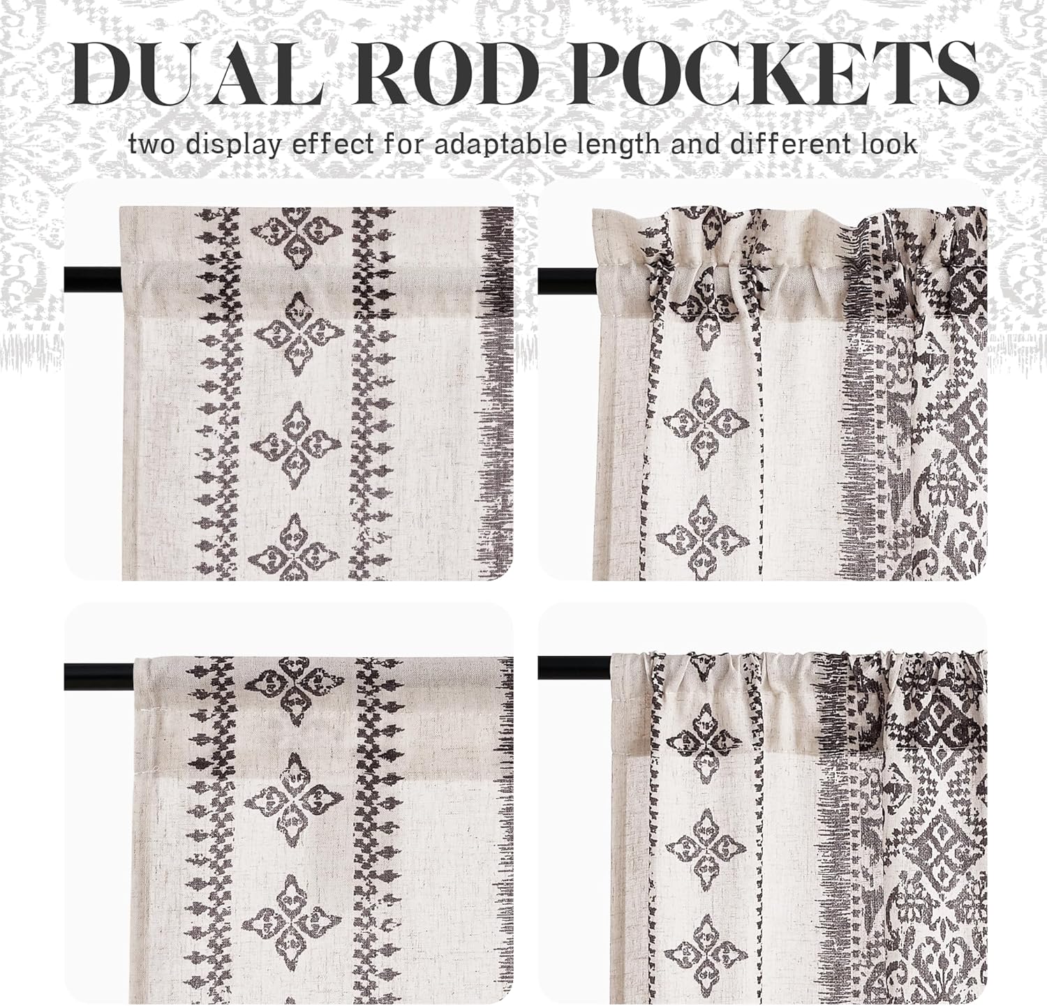 NICETOWN Natural Linen Door Curtains for Glass French Door, Farmhouse Boho Window Rustic Sheer Drapes Light Filtering Rod Pocket Front Sidelight Shade Privacy Added, 1 PC, 35" W x 72" L