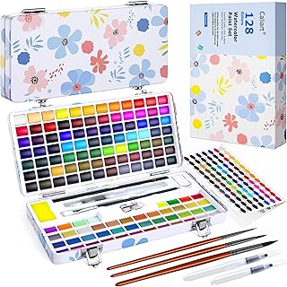 Caliart 128 Colors Watercolor Paint Set Portable, for Adults Artists Professionals Teen Girls Boys Beginners, Art Supplies Watercolor Painting Kit Sketch Coloring Drawing Christmas Gifts