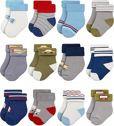 RATIVE Newborn Baby Socks 0-6,6-12 Months Terry Turn Cuff Socks for Boys Girls