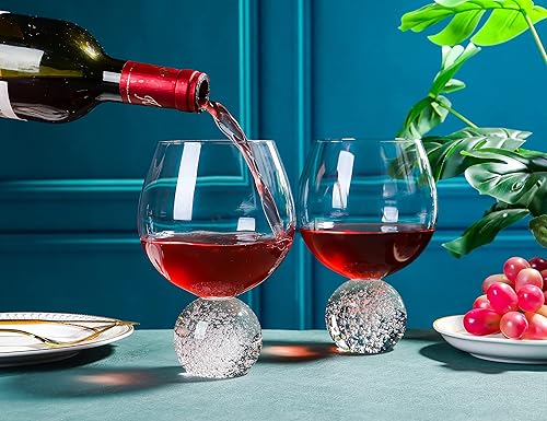 Miniatura 2 de YLNNLC Juego de 4 copas de vino tinto, copas de vino de cristal de 20 onzas, base de bola de cristal rosa esculpida en el interior 3D, regalo para