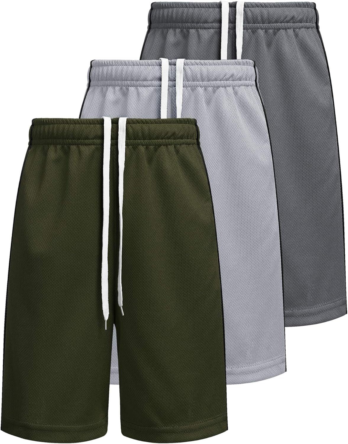 Boyoo Big Boys Youth 3 Pack Fast Dry Athletic Performance Shorts Mesh Active Basketball Shorts with Pockets: Clothing