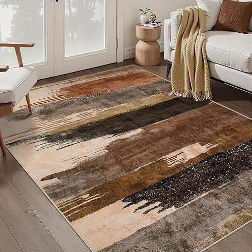 Miniatura 29 de Ciicool Alfombra abstracta moderna para sala de estar, 5 x 7 pies, lavable a máquina, antideslizante, alfombra contemporánea de pelo bajo para