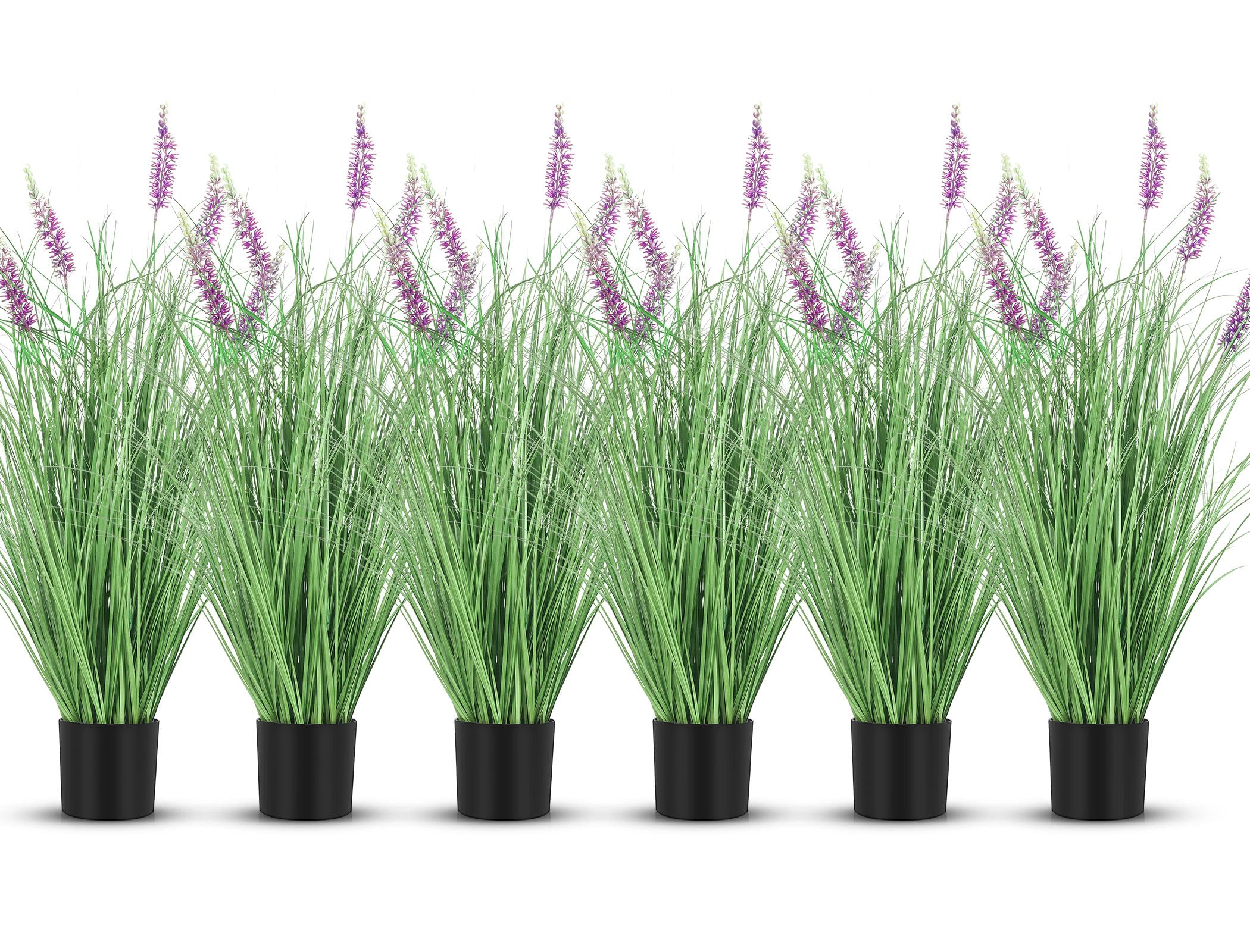 Jexine Lot de 6 plantes artificielles d'extérieur de 0,9 m de haut - Lavande artificielle en pot - Fleurs de sol artificielles pour pendaison de crémaillère, jardin, salle de bain, hall extérieur