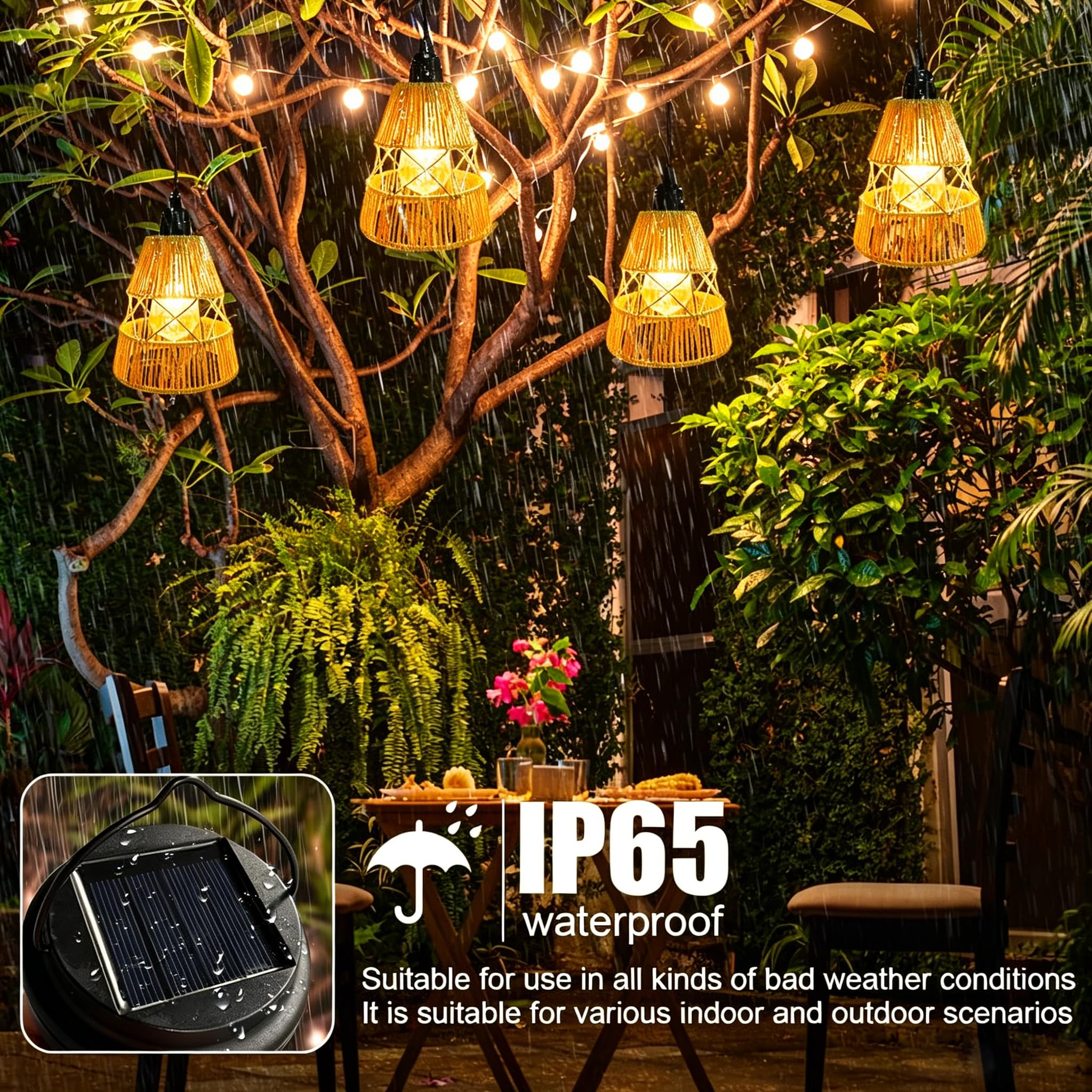 Lámparas solares para exteriores, 2 unidades, IP65, impermeables, de ratán, de jardín, balcón, césped y terraza, lámparas solares decorativas para exteriores