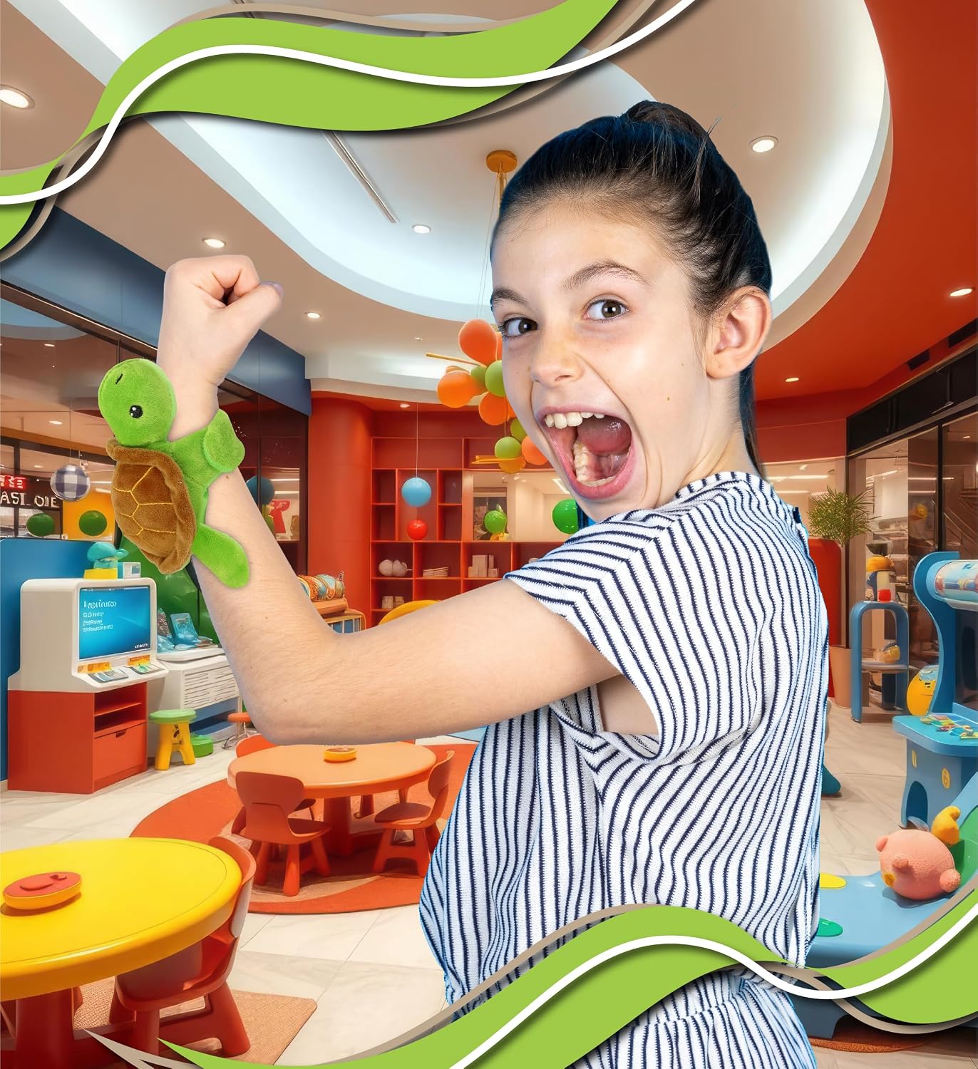 DolliBu Sea Turtle Stuffed Animal Slap Bracelet - Fluffy Sea Animal Magnetic Snap Bracelet for Kids, Wearable Plush Slap Bracelet Wrist Band Toy for Children's Accessory, Play and Party Favor - 5 Inch