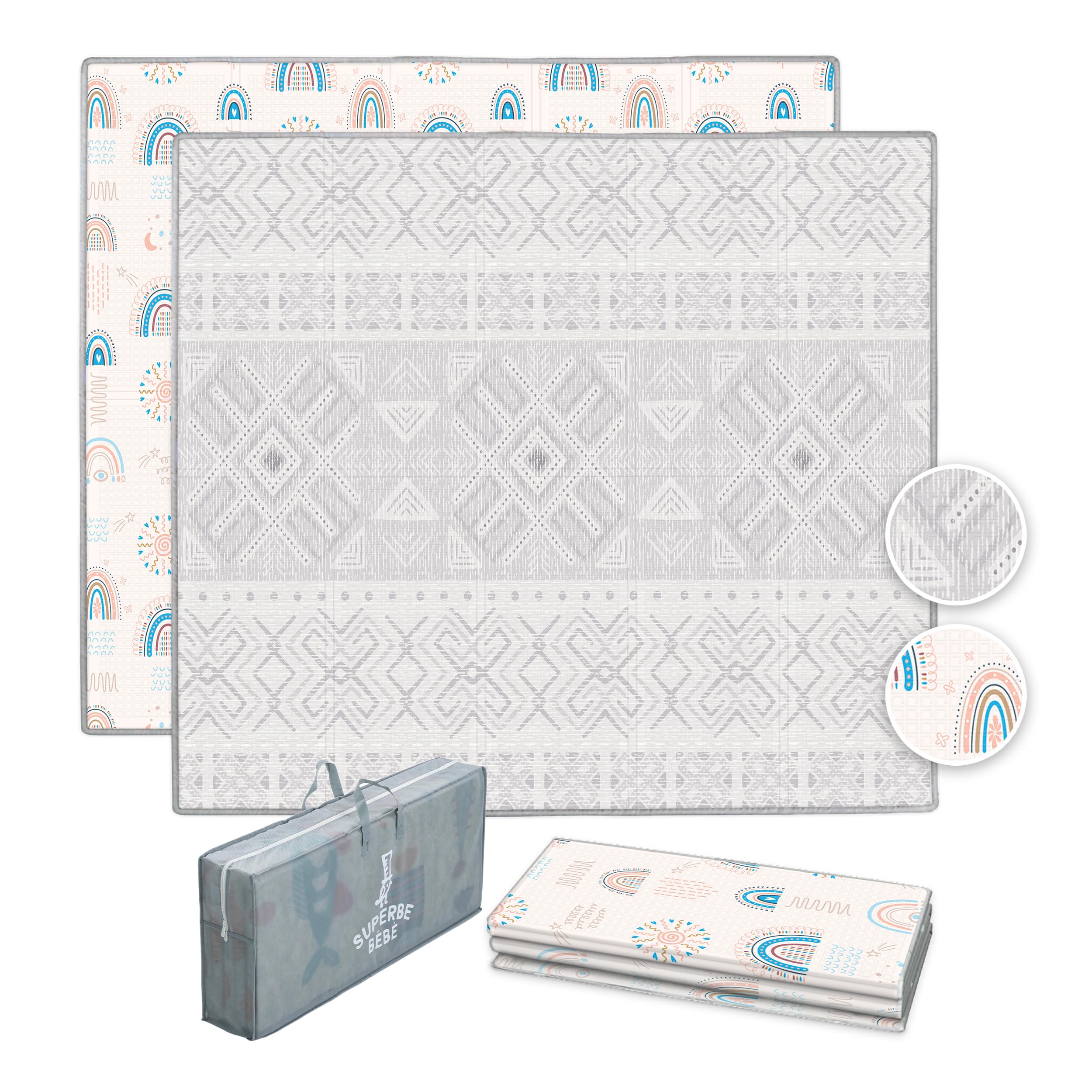 Alfombra Bebe Acolchada Plegable 150x180x1cm- Gimnasio Bebe - Manta De Juegos Bebe - Manta Actividades Bebe Impermeable Reversible - Tapete De Actividades Bebe - Gimnasio Infantil Bebe - Regalo Bebe