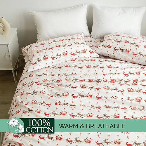 Miniatura 4 de Elegant Comfort Juego de sábanas ultrasuaves de franela de 100 % algodón turco, 4 piezas, sábanas de franela de Navidad navideñas, cálidas y