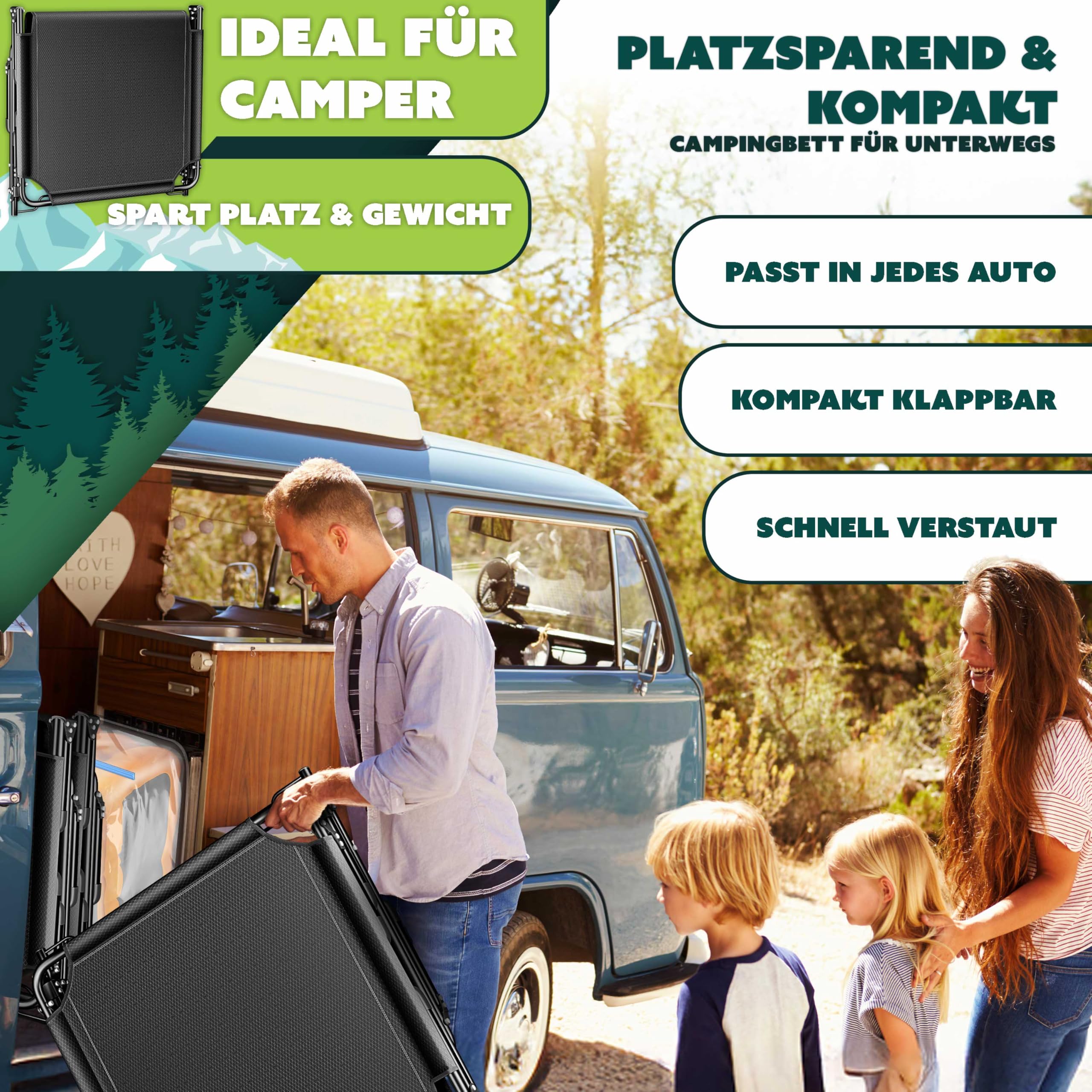 KESSER Lit de camping pliable, 190 x 68 x 30 cm, charge maximale jusqu'à 250 kg, en tissu Oxford et cadre en acier robuste + sac de transport, coussin cervical, poche latérale et porte-boisson