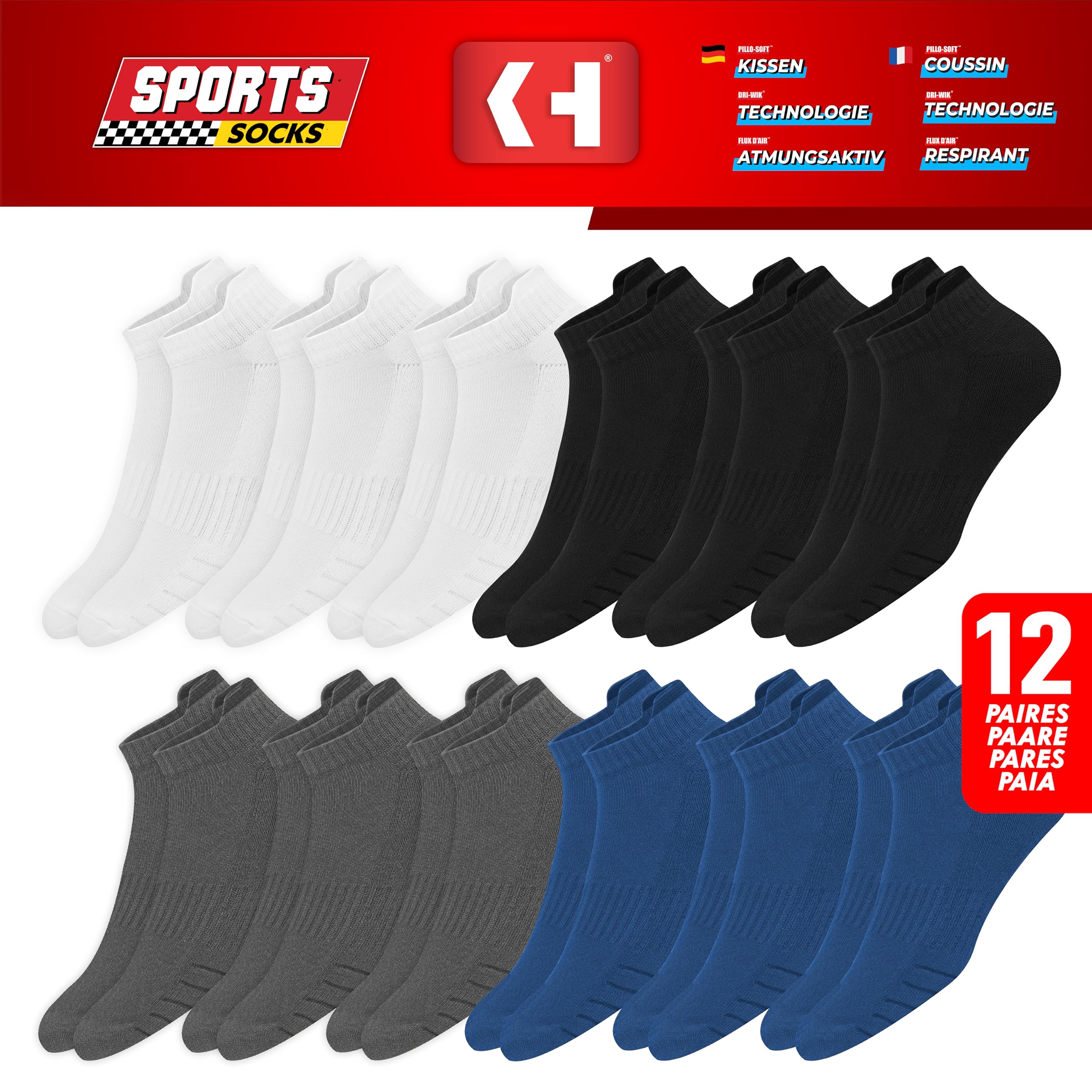 KOPNHAGN 12P calze uomo corti estivi spugna calzini corte donna running sportivi, 12 paia