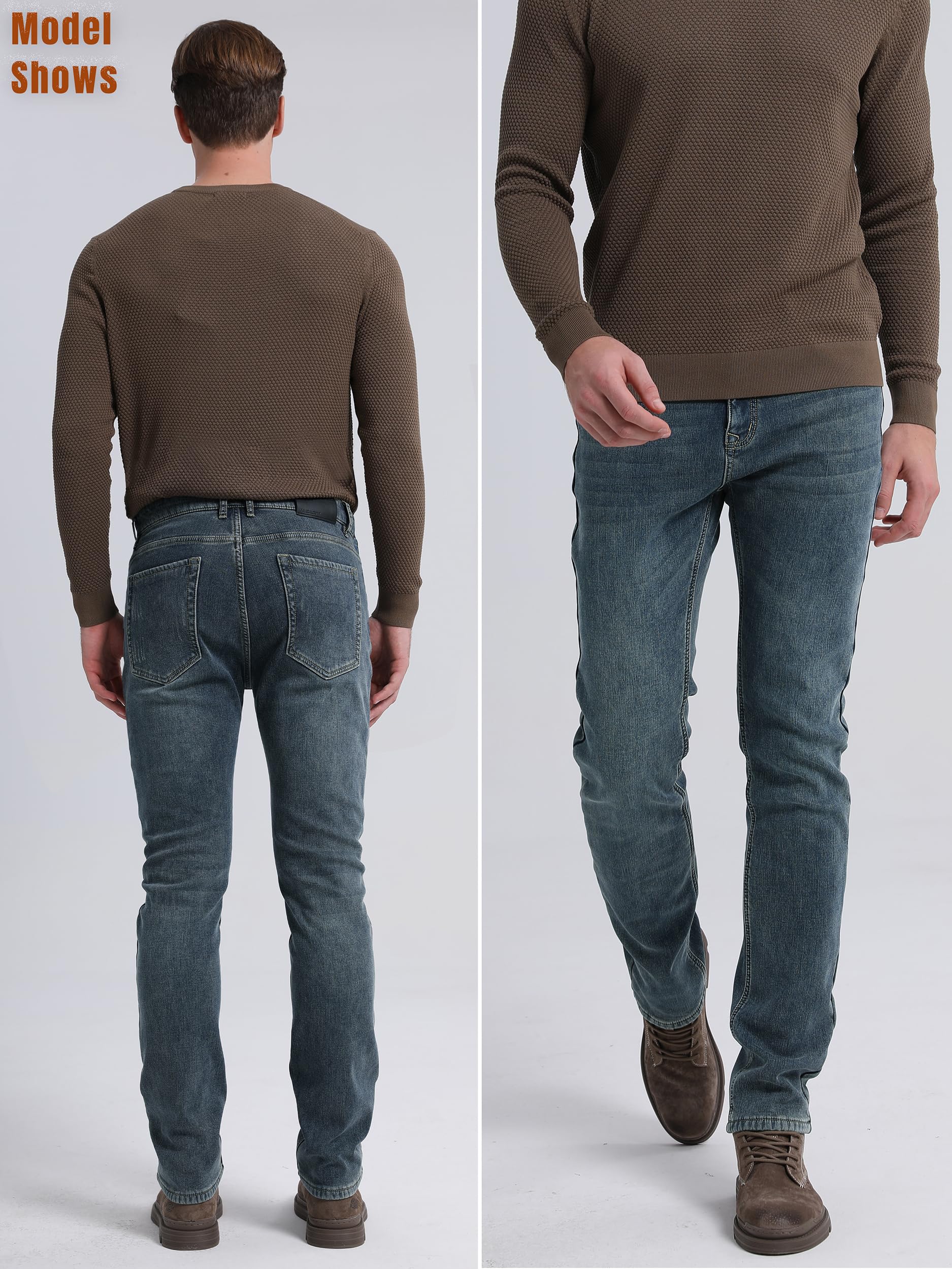 Jeans termici da uomo, Slim Fit, Grigio, M, 76 cm, 33 pollici
