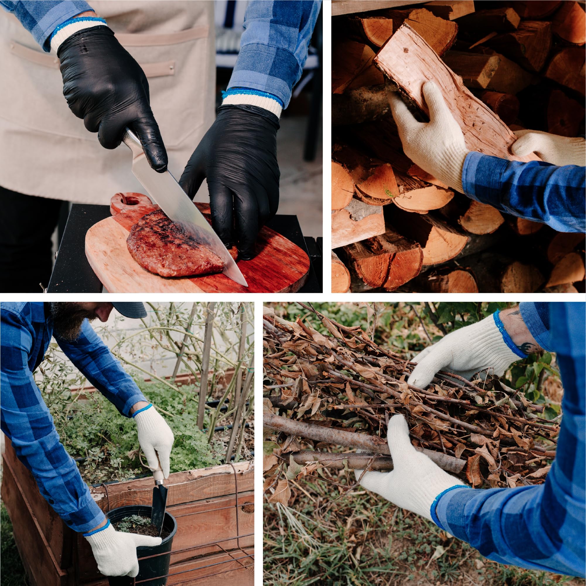 Raxwell Guantes de algodón blanco, guantes de trabajo de punto premium, 24 guantes, forros duraderos para barbacoa, pintura, jardinería, industrial y mecánica, color natural, talla L