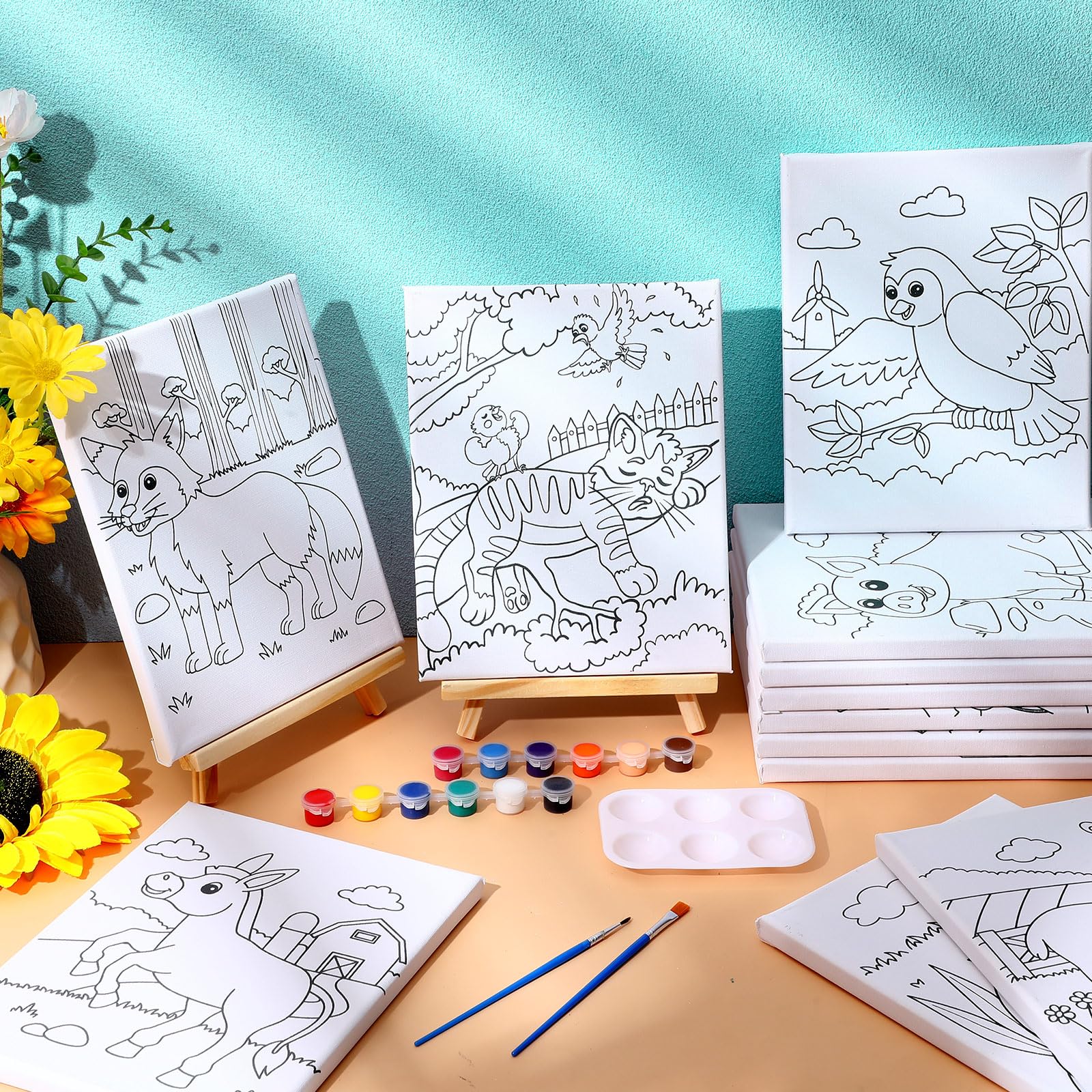 Zhanmai 12 Pack Pre Drawn Canvas for Painting Canvas Painting Set for Kids Canvas Paint Kit Pre