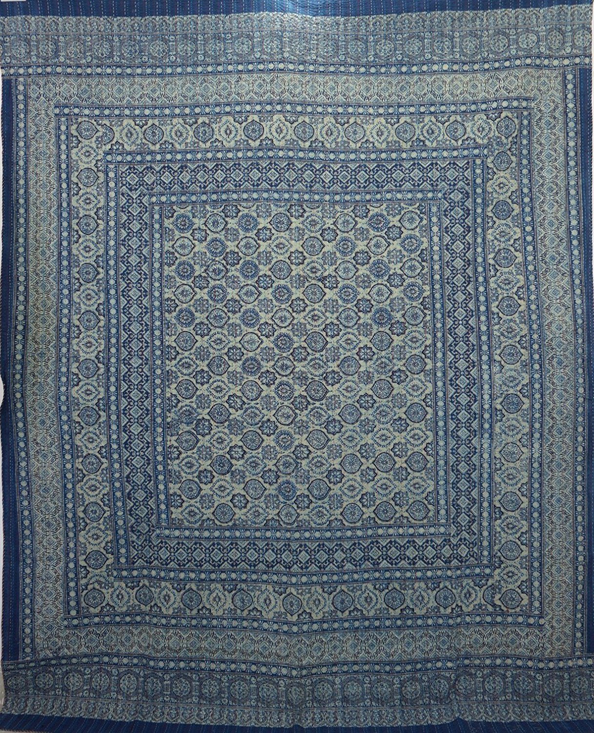 Copriletto Indiano Kantha Ajrakh Fatto A Mano - Trapunta In Cotone Ricamata Artigianalmente (220x270 Cm)