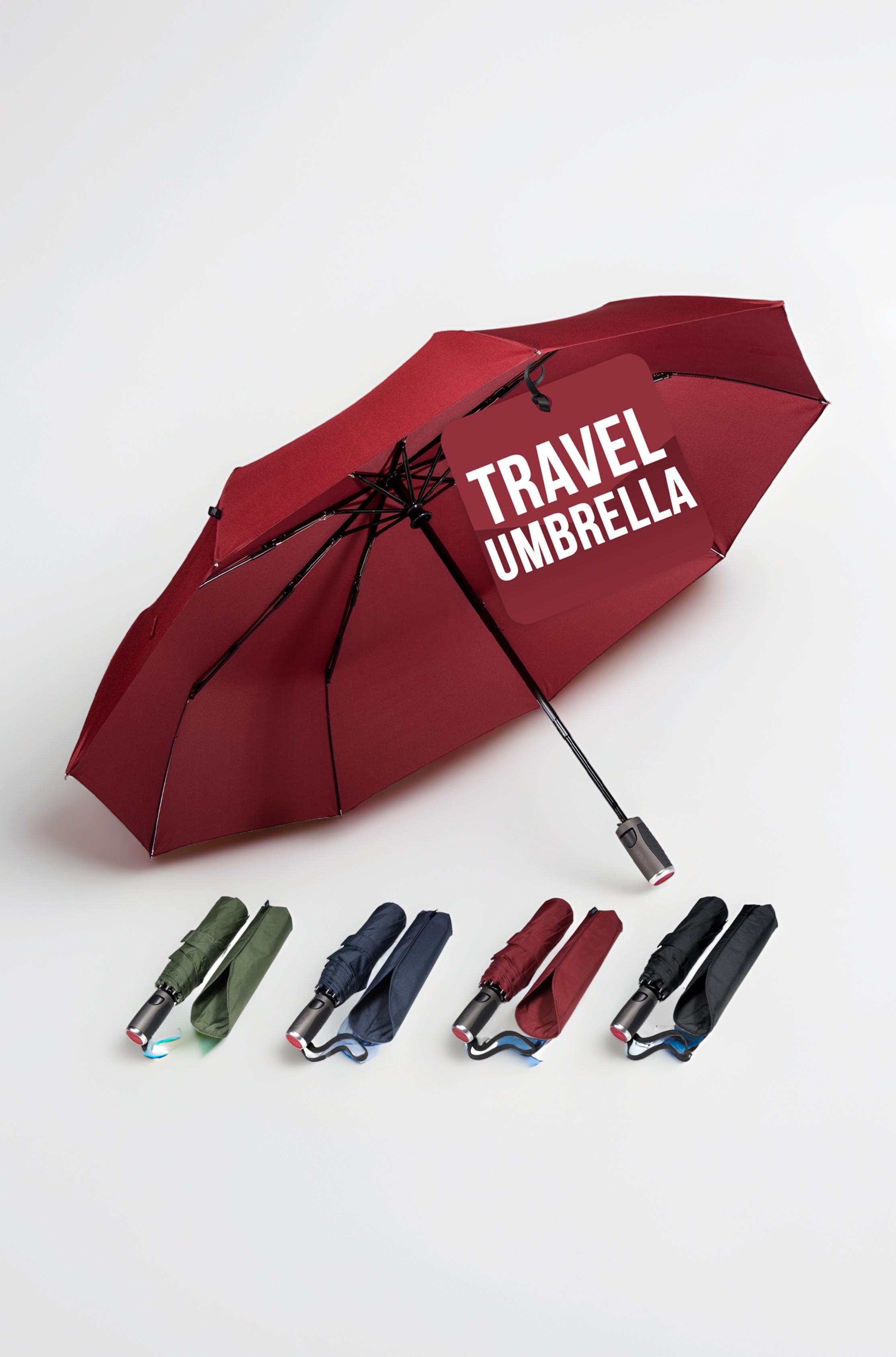 Windproof Travel Umbrella - Compact, Automatic, Wind Resistant, Strong and Portable - Small Folding Backpack Umbrellas for Rain perfect for Car, Purse, Women and Men, 42 Inch Red FX1 Single Canopy, 42 Inch Single Canopy, Modern