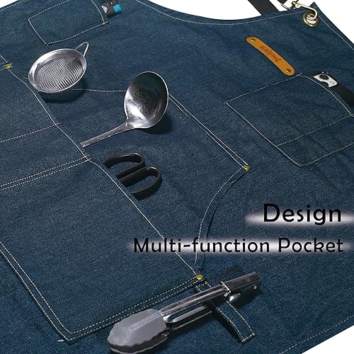 Miniatura 5 de Professional Unisex Chef Apron Cross-Back, Large Pockets, Water-Resistant Cotton Canvas