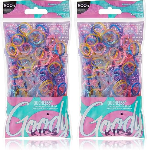 Miniatura 4 de Goody Ouchless - Lazos para el cabello Ouchless para niños, 500 unidades, colores surtidos (brillantina), bandas elásticas de látex, fácil
