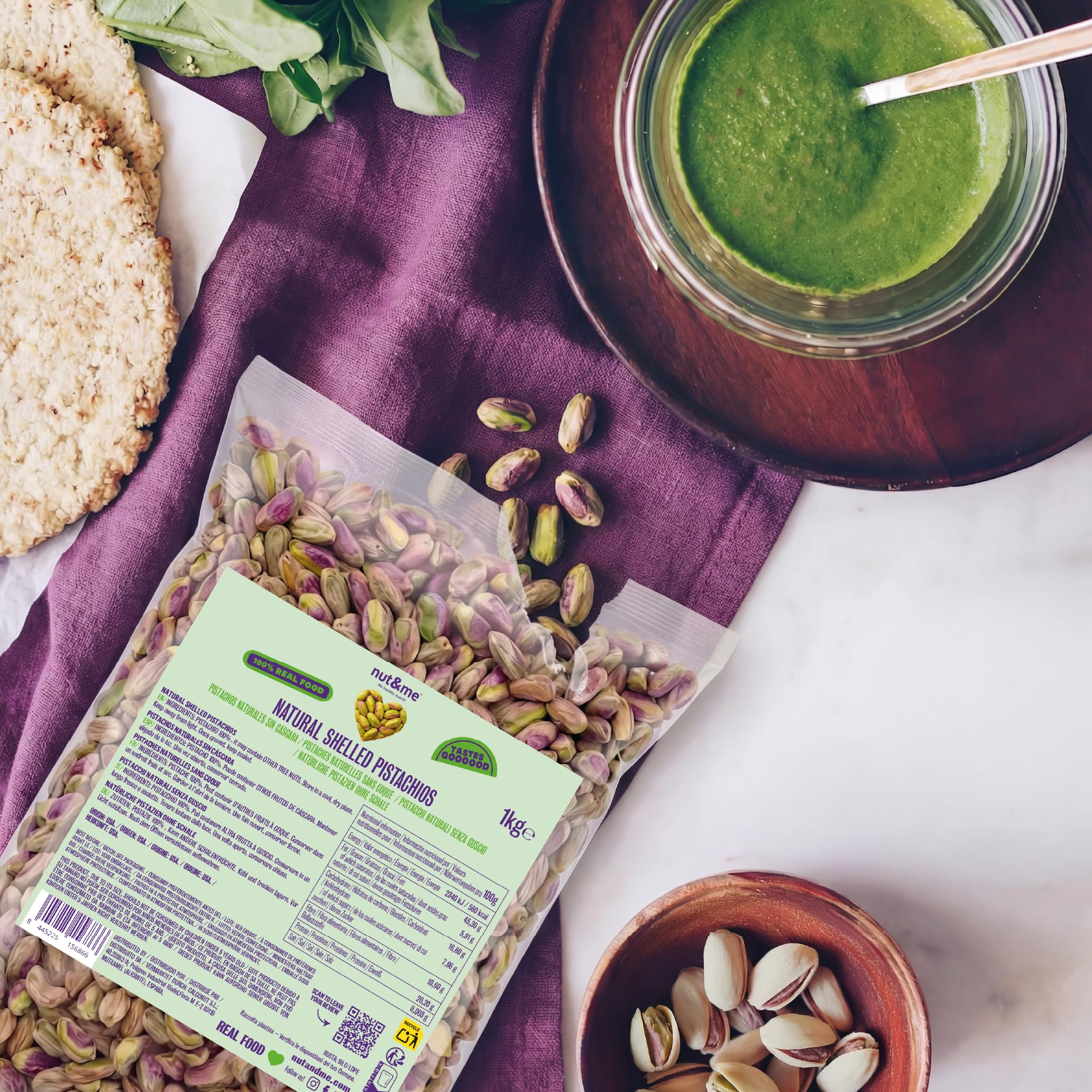 nut&me Pistacchi sgusciati qualitá Extra Premium 1 kg | Pistacchio intero, non salato, senza glutine e senza additivi | Ideale per snack, ricette dolci e salate e crema di pistacchio