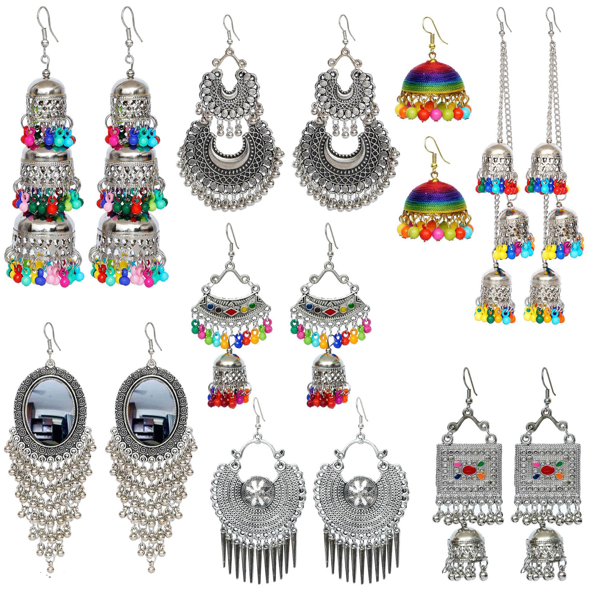 Yotog Stylish Traditional Oxidised Silver Earrings combo for Women, Long Jhumki and Chandbali (B0BJVFXWDZ) Amazon Price History, Amazon Price Tracker