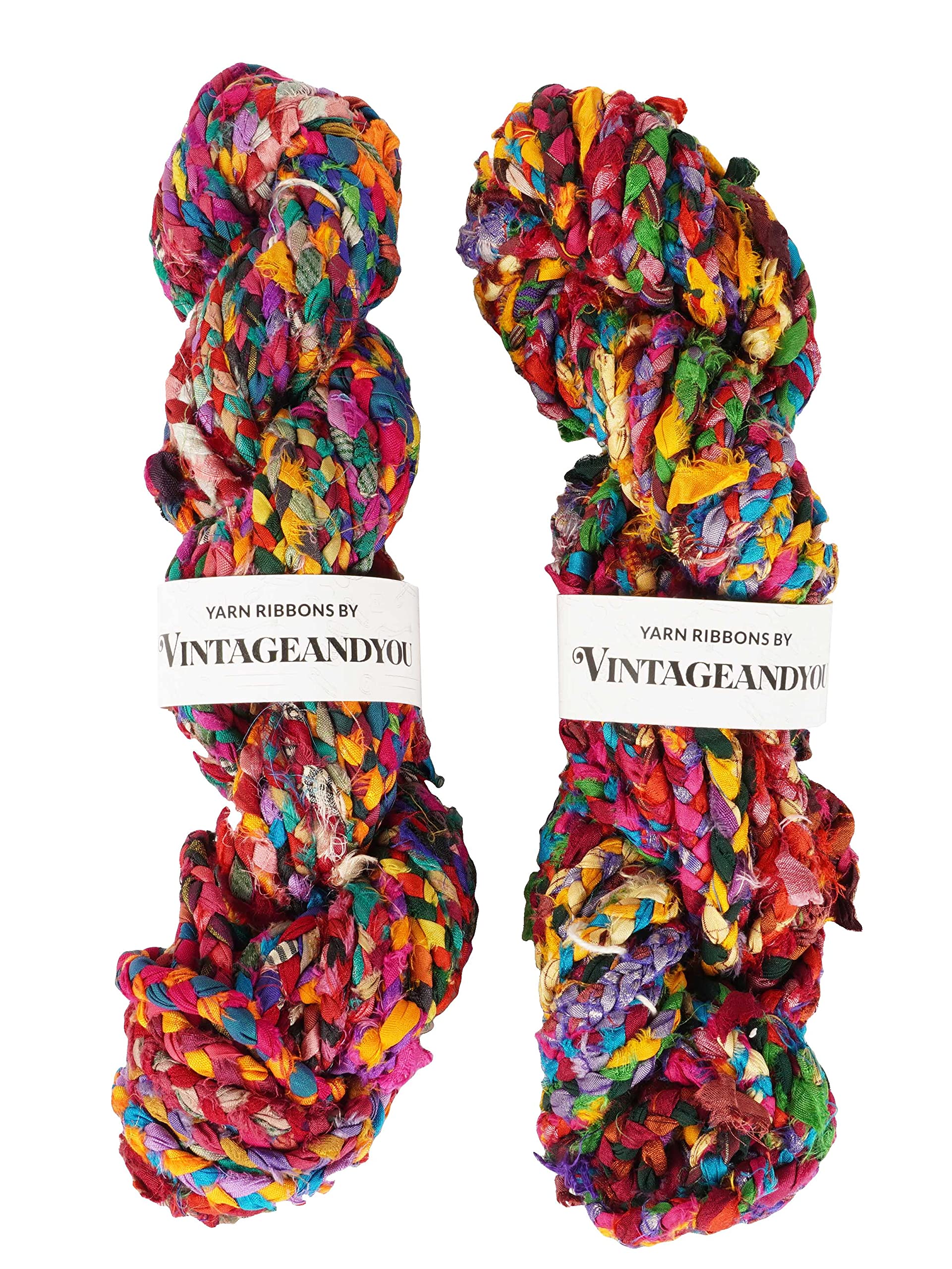 Hilo trenzado multicolor Vintagednyou de seda pura reciclada de 100g para tejer y ganchillo