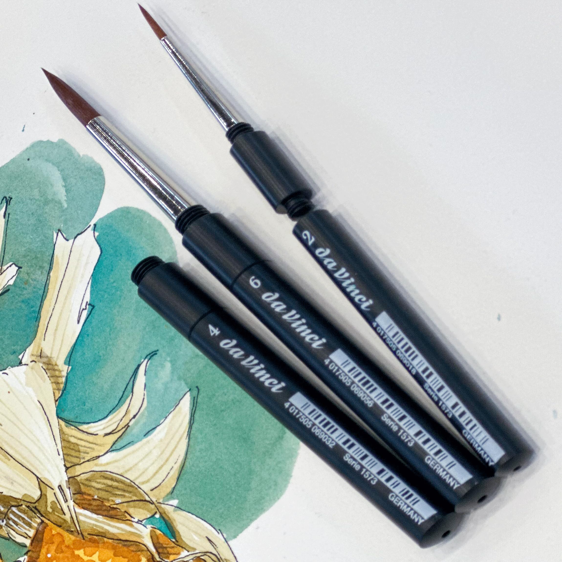 da Vinci, Spin, Reisepinsel-Set, Extrafeine Synthetikfasern, präzise Linien & hohe Farbaufnahme, handlich, Abschraubbar, Robustes Kunstleder-Etui, Vegan, Rund, Größe 0