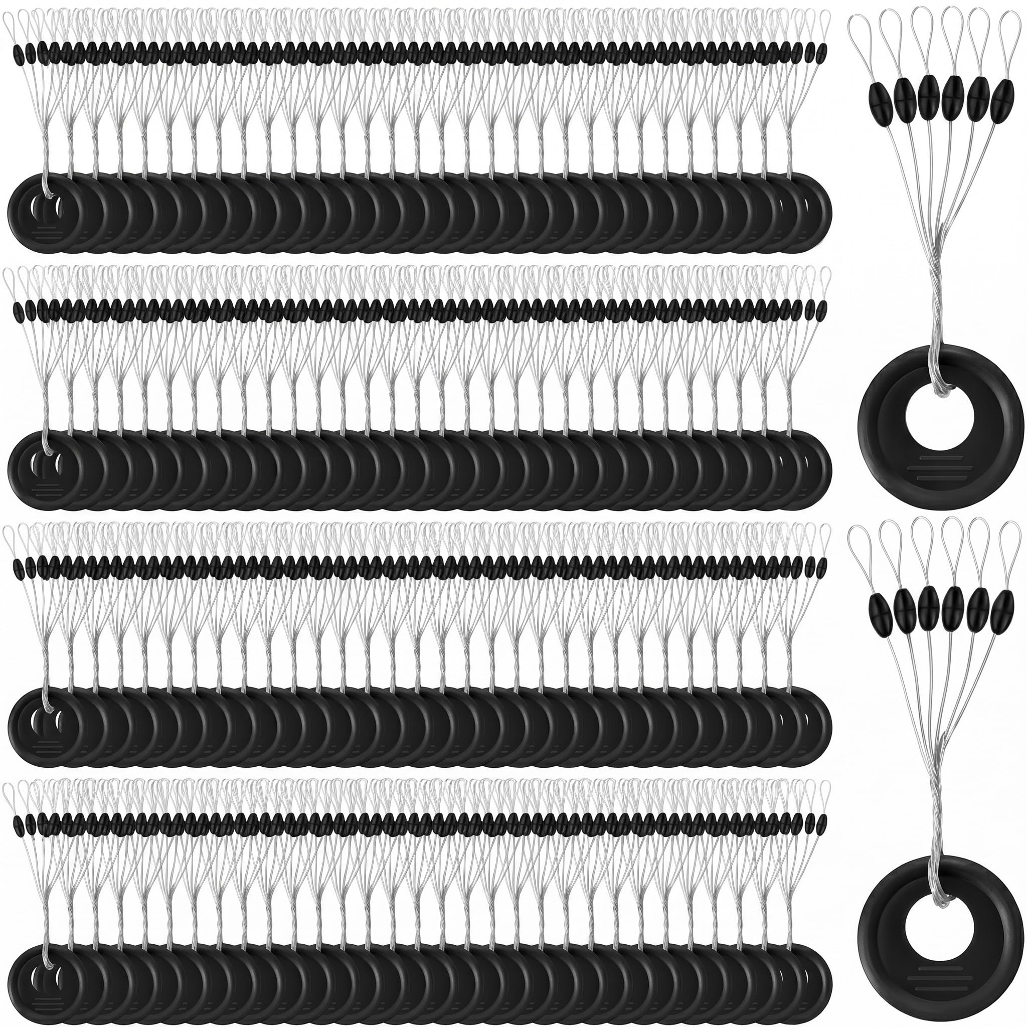 Outus 1200 Pcs Fishing Bobber Stopper Fishing Rubber Bobber Beads Stopper 6 in 1 Black Float Sinker Stops l M S Size Float Stop Kit