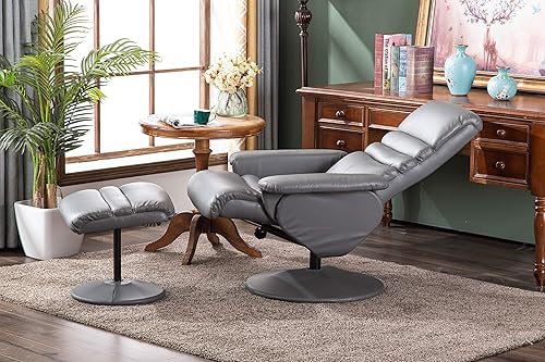 Miniatura 16 de MCombo Silla reclinable con otomana, silla reclinable con masaje, silla giratoria 360 de piel sintética, 7902 (gris oscuro) Gris