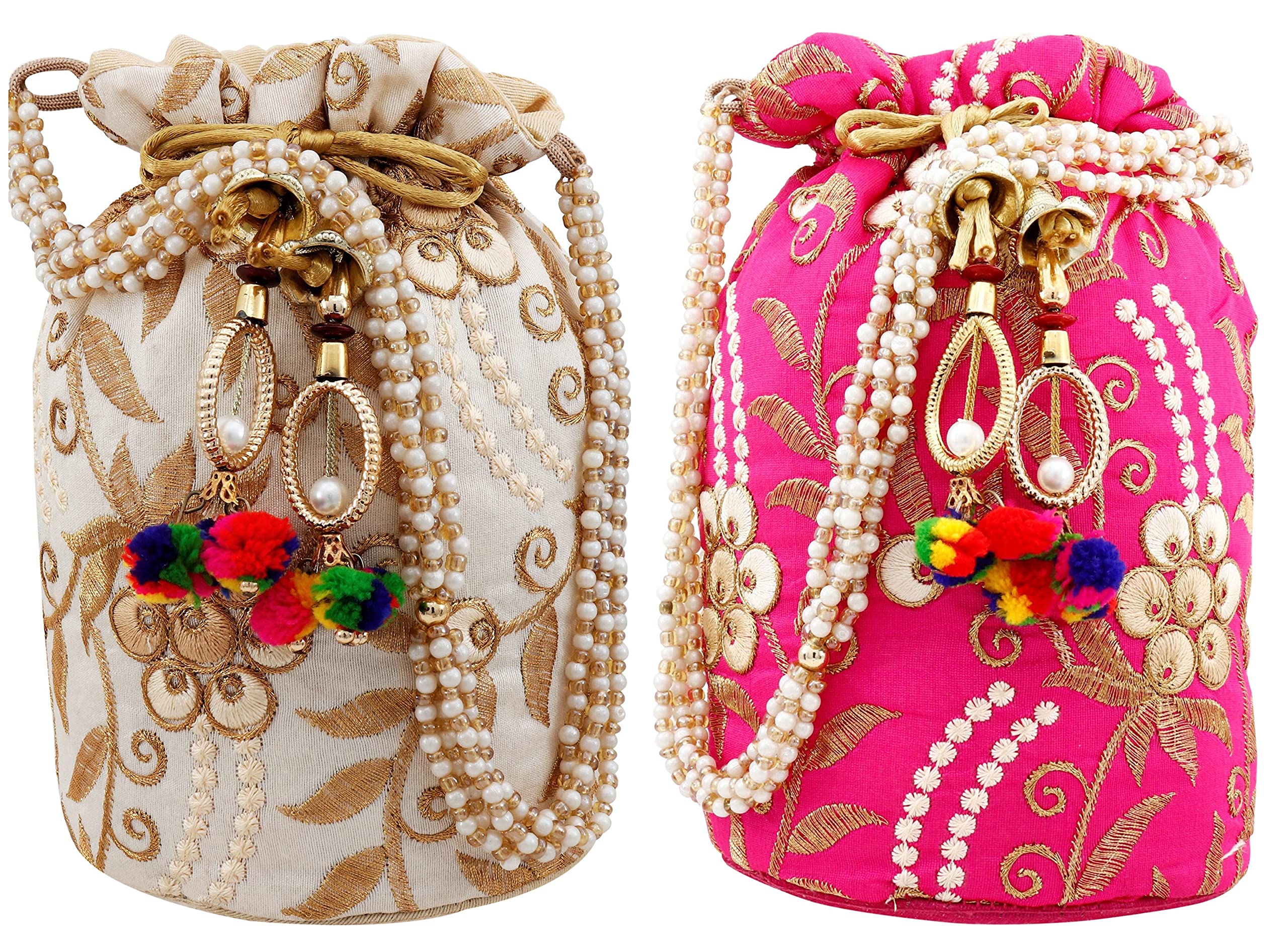 AILTINO Women Potli Bag Combo, Set and Pack of 2, 3, 4, 5 (Set of 2 Potlies-White & Pink) (B09BDDCY4S) Amazon Price History, Amazon Price Tracker
