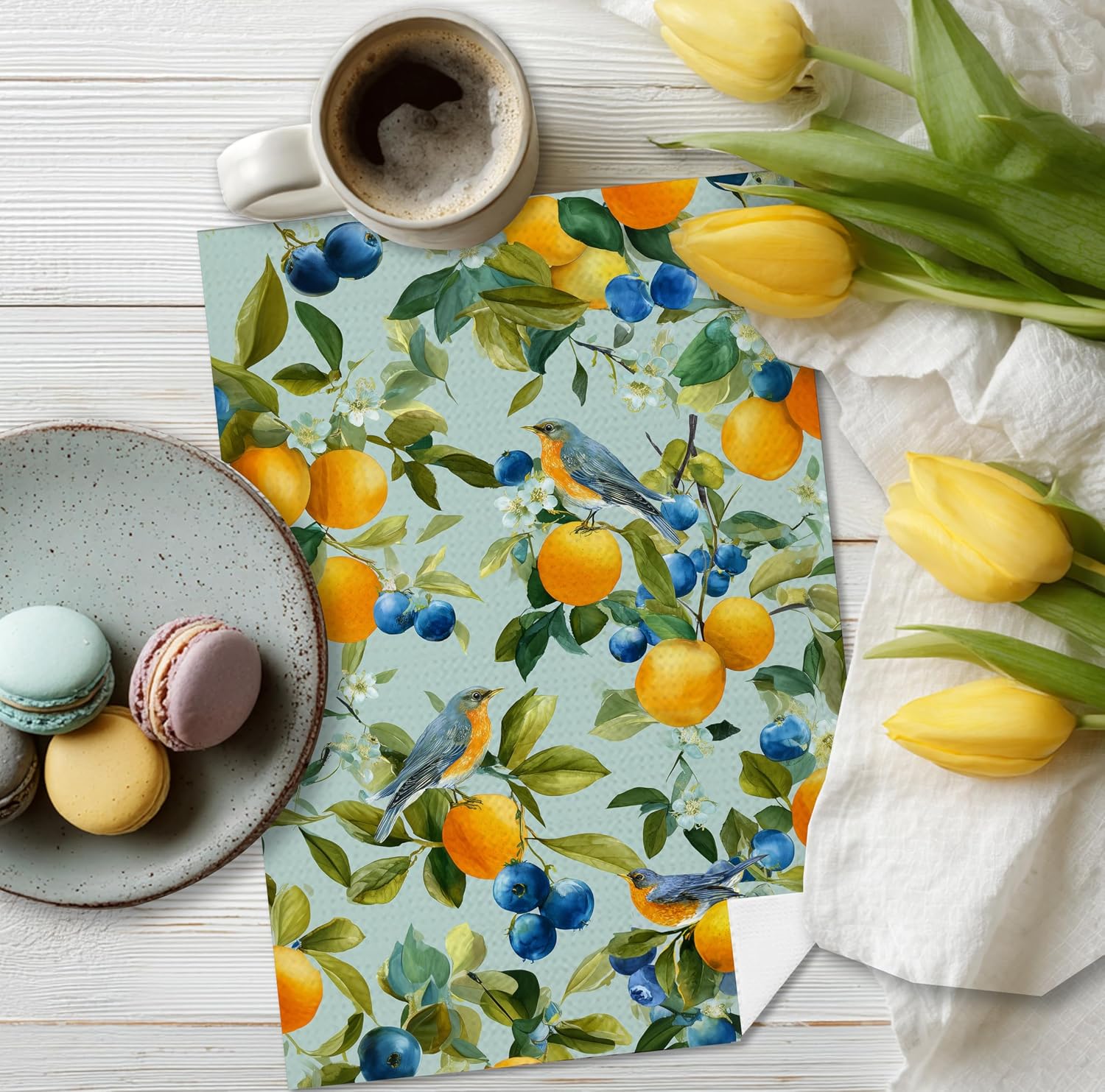 Vintage Blueberry Hand Towels - 16x24 Inch Retro Botanical Floral Decorative Towels, Soft Absorbent Microfiber Dish Towels for Kitchen, Bathroom, Guest Room & Home Decor