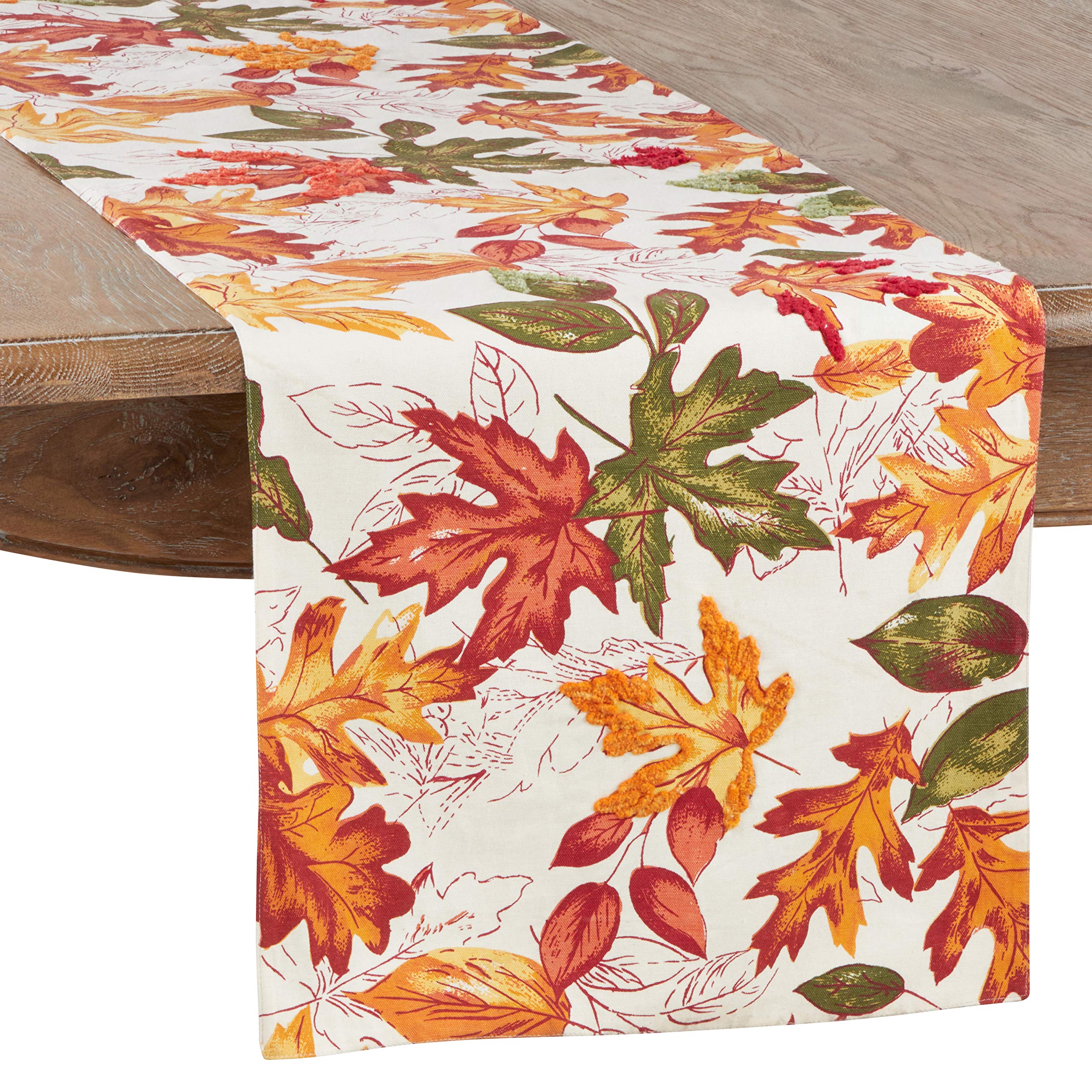 Occasion Gallery Orange Embroidered Autumn Fall Leaves Holiday Thanksgiving Table Runner, 16" X 90" Rectangular (1 Piece), 100% Cotton