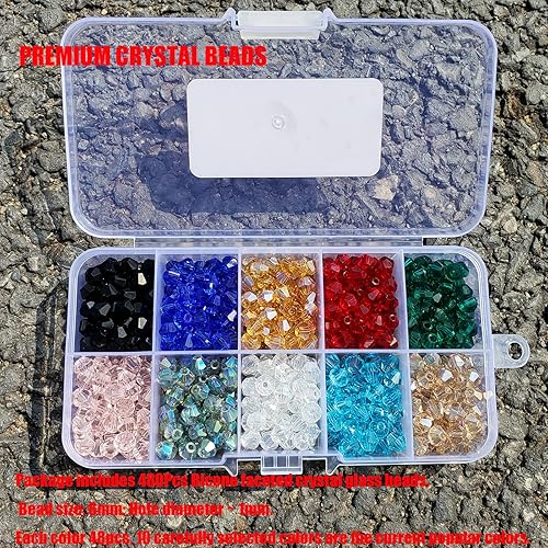 Miniatura 3 de 480 cuentas de cristal con forma de bicono facetadas de 0.236 in, cuentas espaciadoras de cristal para pulseras, collares, decoración a mano para