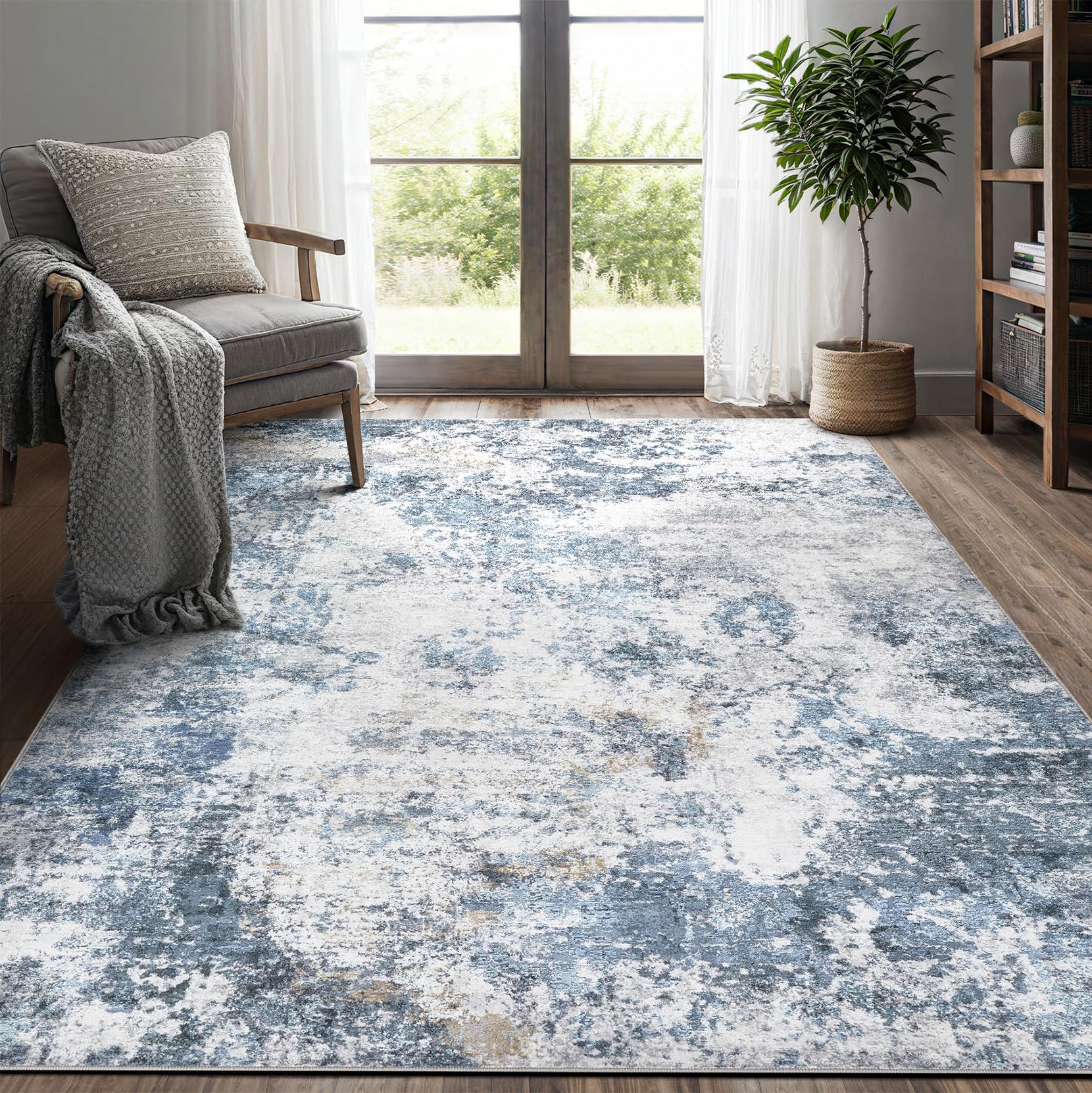 DMOYEST Living Room Area Rugs - 6x9 Abstract Large Soft Indoor Washable Rug Neutral Modern Low Pile Carpet for Bedroom Dining Room Farmhouse Home