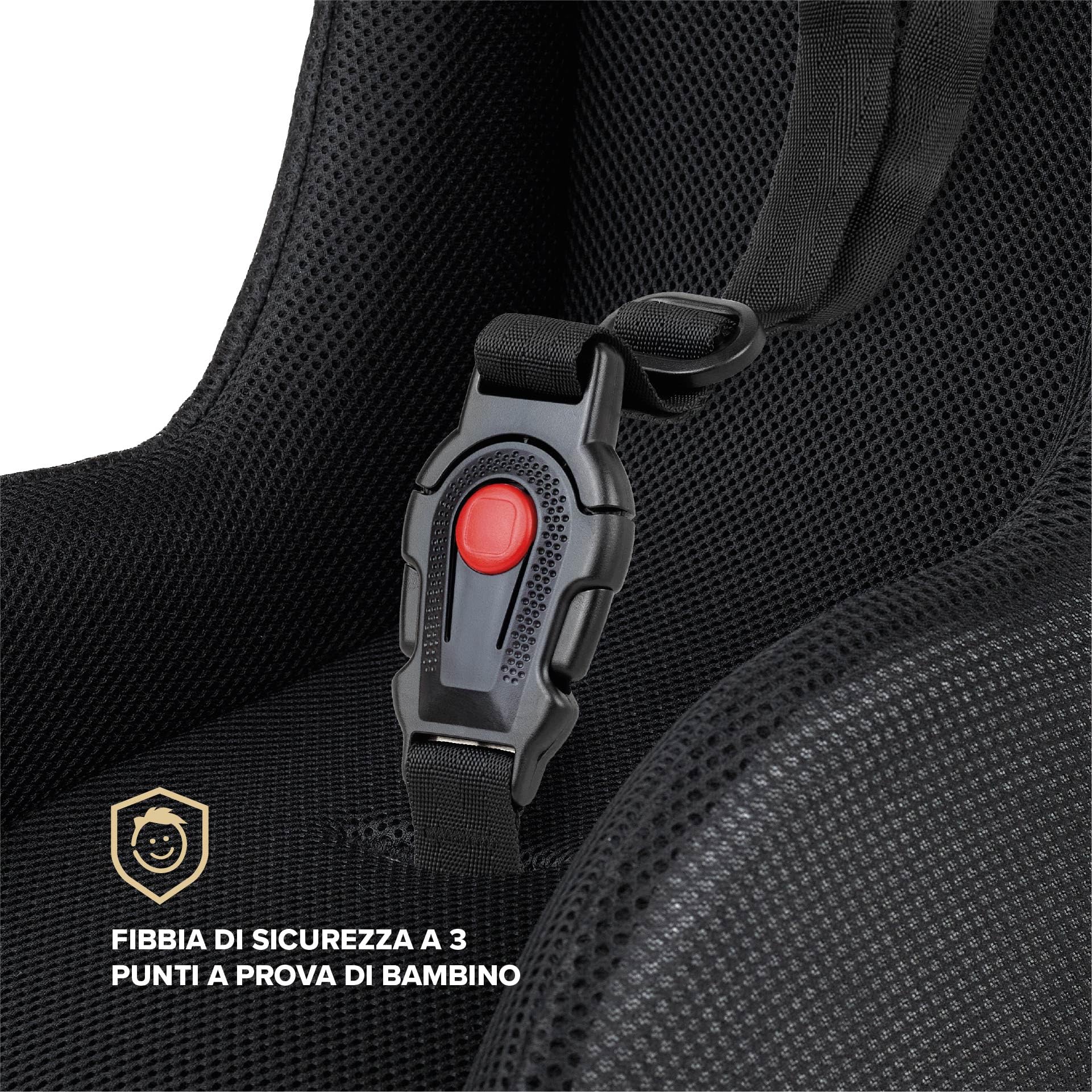 POLISPORT 8015000020 – Mini Pelican Tutto Clima Riduttore Seduta Bebè con Cintura a 3 Punti per Rimorchio, Passeggino e Bici Cargo – Traspirante, Sicuro e Compatibile da 7 a 18 Mesi, Nero
