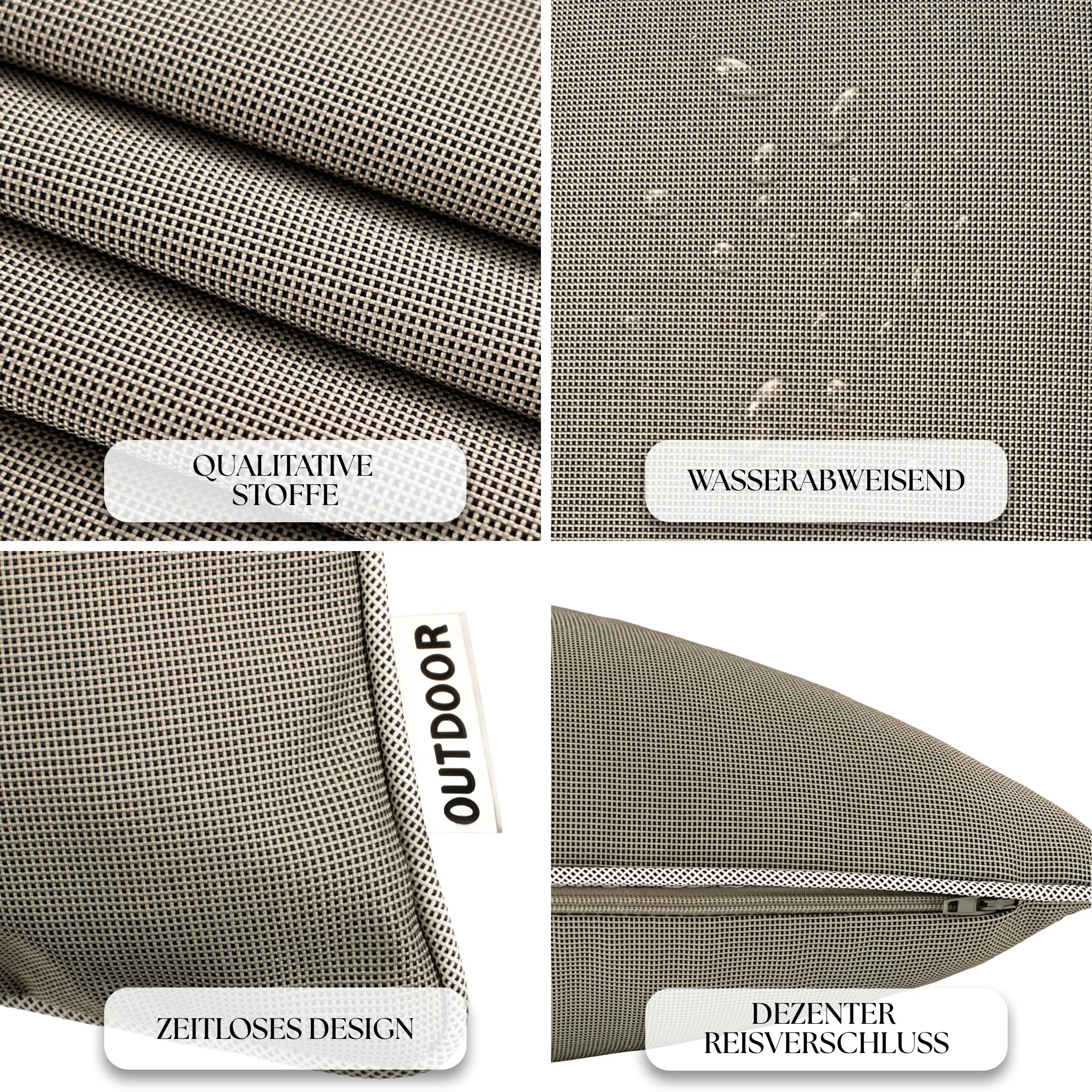 Brandsseller Set de 4 Cojines de Exterior 45x45 cm – Cojines Decorativos Impermeables con Ribete – Resistentes a la Intemperie para Jardín, Sofá, Balcón y Terraza – Beige