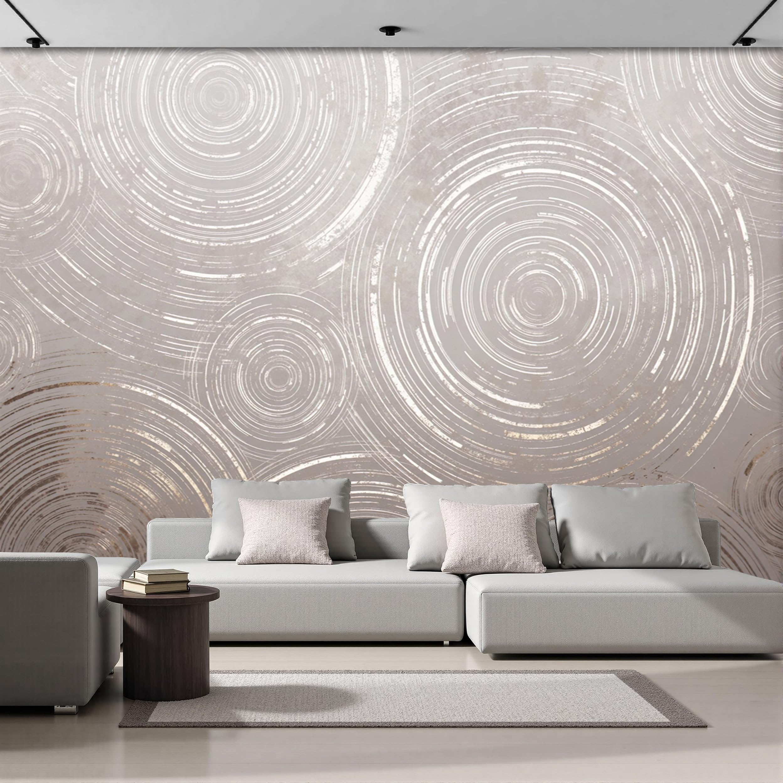 Papier peint géométrique cercle panoramique 3D texture rétro pour salon et chambre 250x175cm