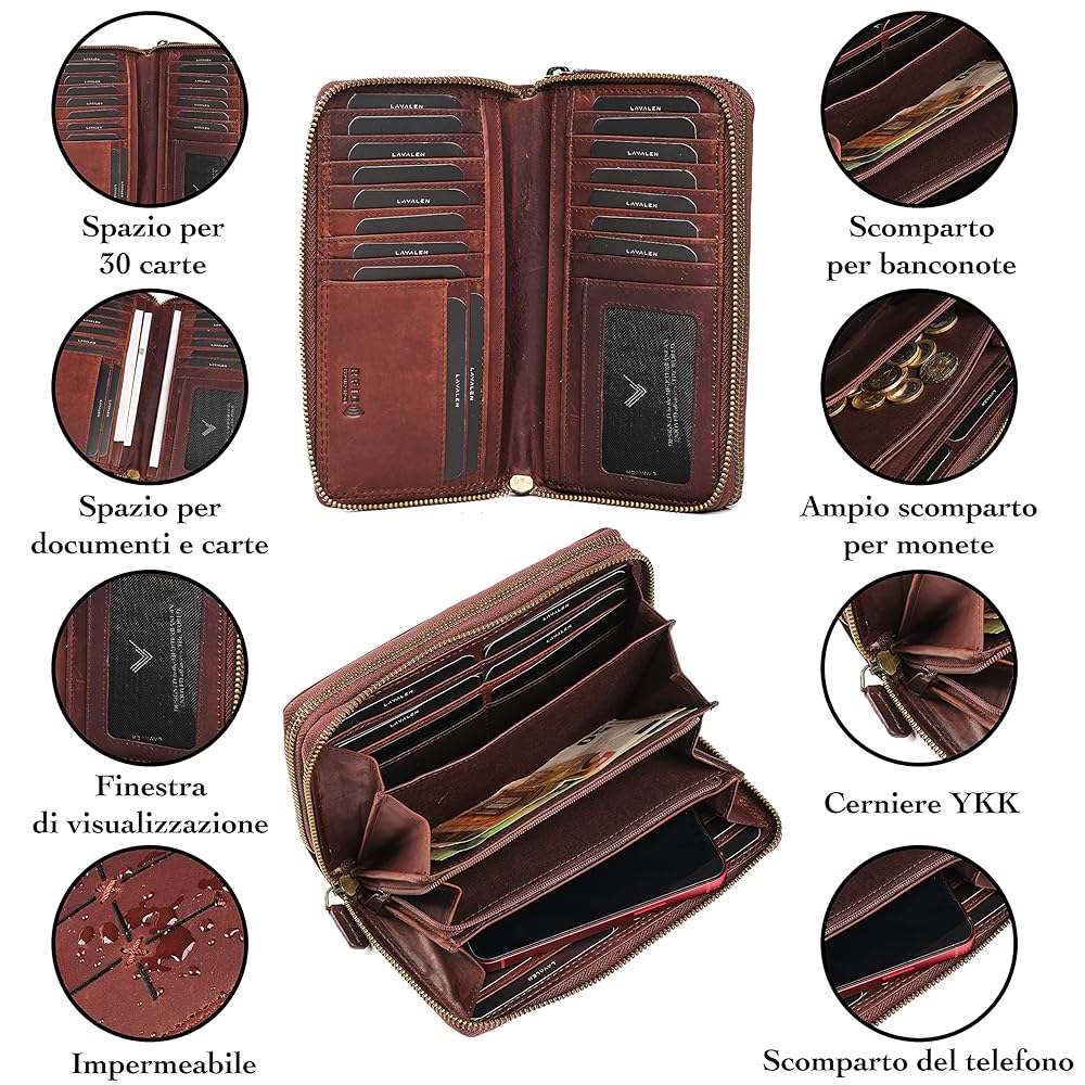 Portafoglio Donna Libro Grande Pelle Zip Portamonete Carte Credito Sot - Foto 2