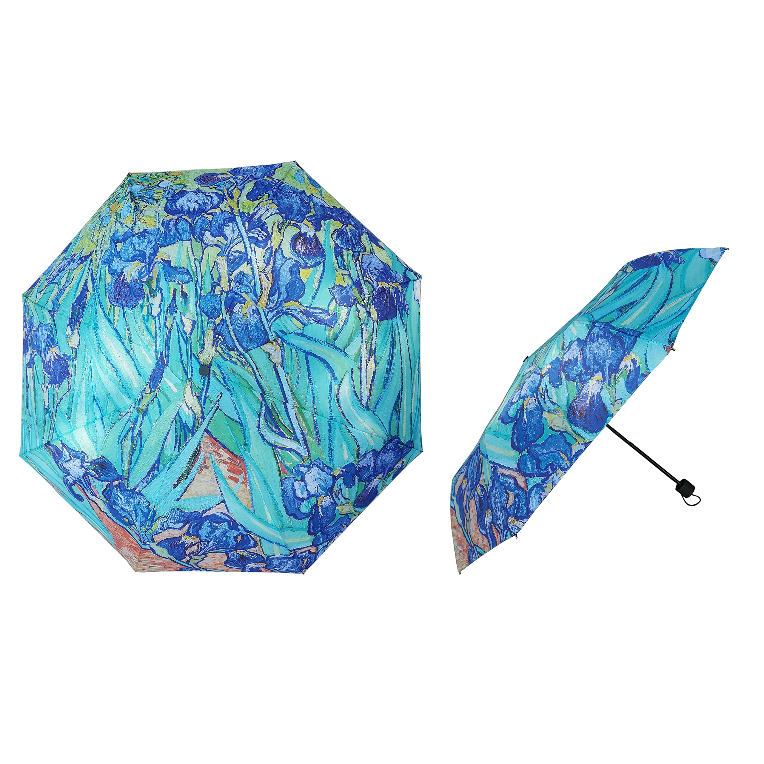 Signare Van Gogh Iris Art Folding Style Compact Umbrella Gift Brolley + Case Fun