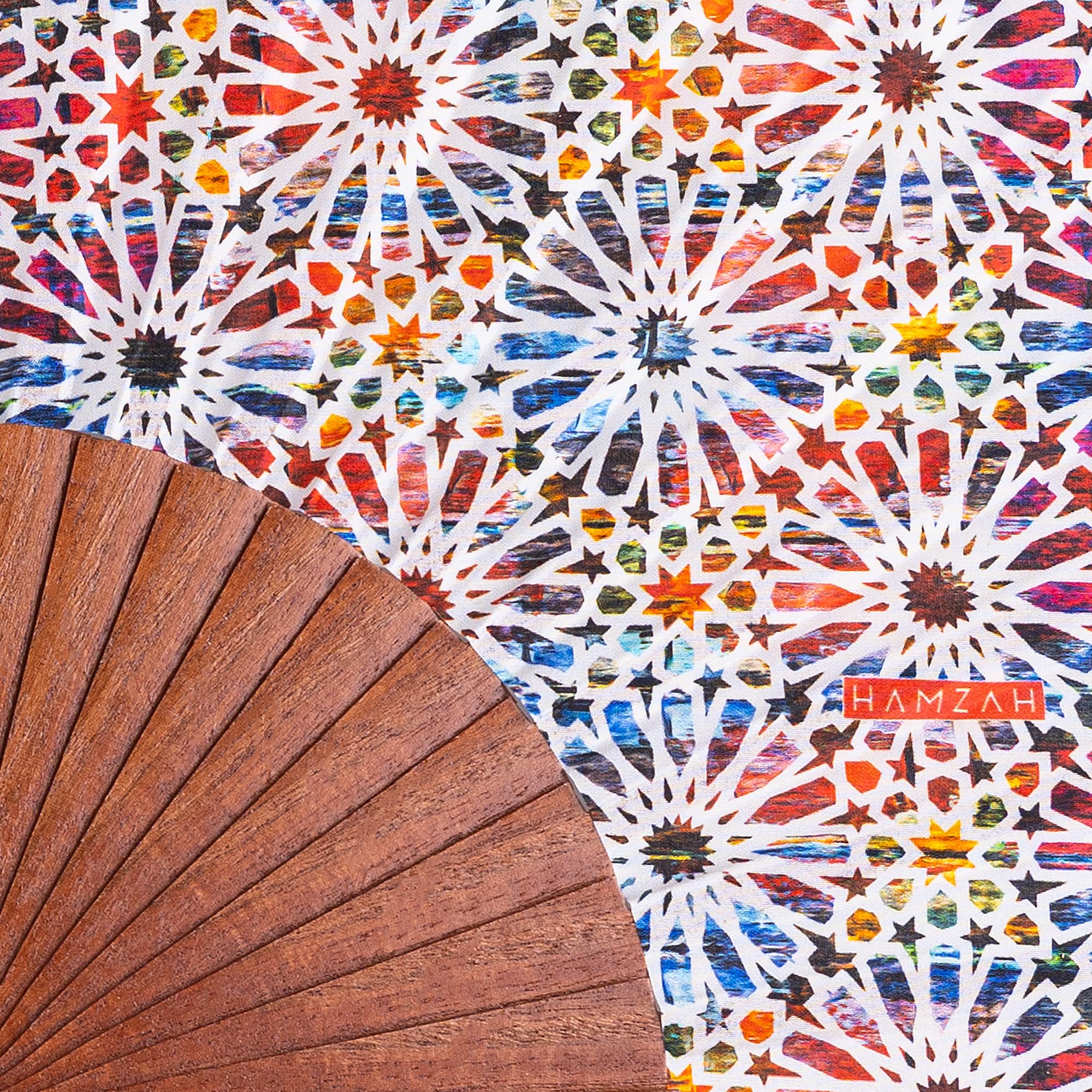 Spanischer Fächer aus Holz und Seide, faltbar | handgefertigt in Valencia | Original Andaluz Farbdruck | Samtbezug | originelles und handwerkliches Geschenk | Mosaik-Kollektion