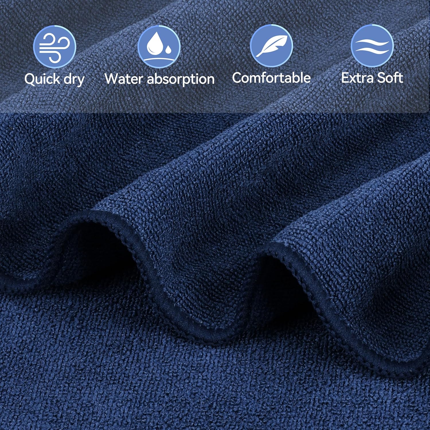 Catalonia Lounge Chair Towel Cover with Fitted Top Pocket, Large Quick Dry Beach Chair Covers, No Sliding Chaise Cover Towel for Outdoor Travel Pool Patio Sunbathing, 78 x 31 inch, Navy